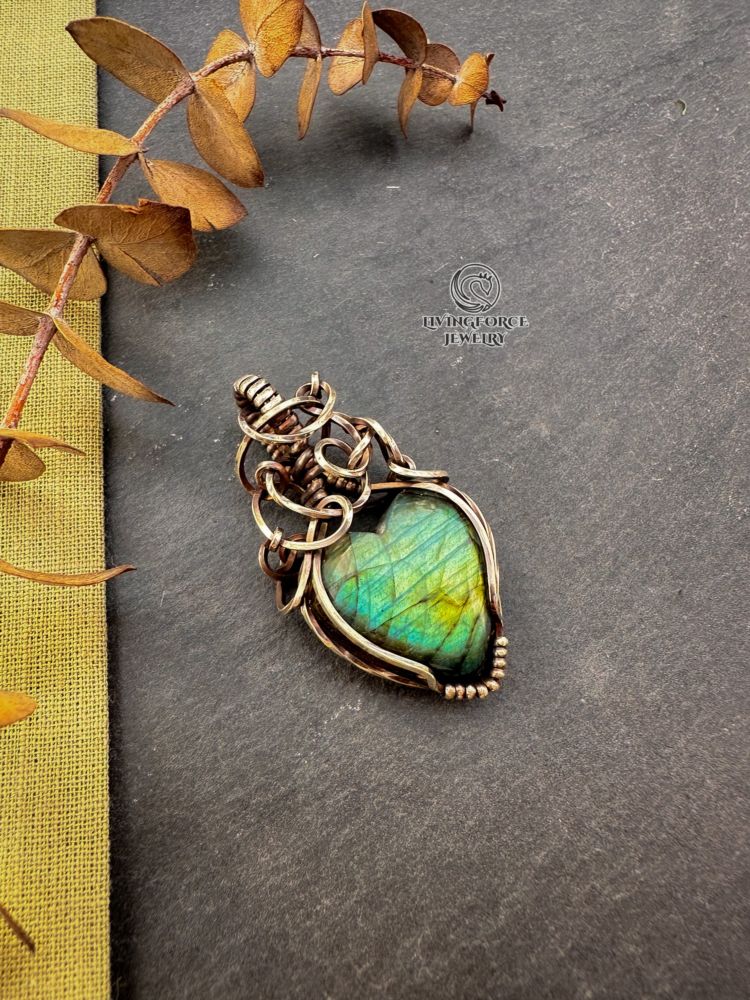 Amia Talisman, Heart Labradorite Pendant in Sterling Silver