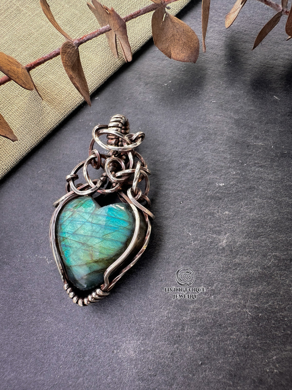 Amia Talisman, Heart Labradorite Pendant in Sterling Silver