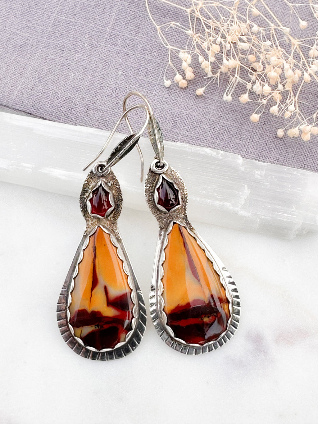 Folia Lumen Talisman, Mookaite & Garnet Earrings
