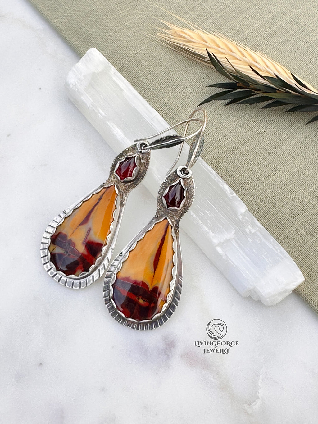 Folia Lumen Talisman, Mookaite & Garnet Earrings