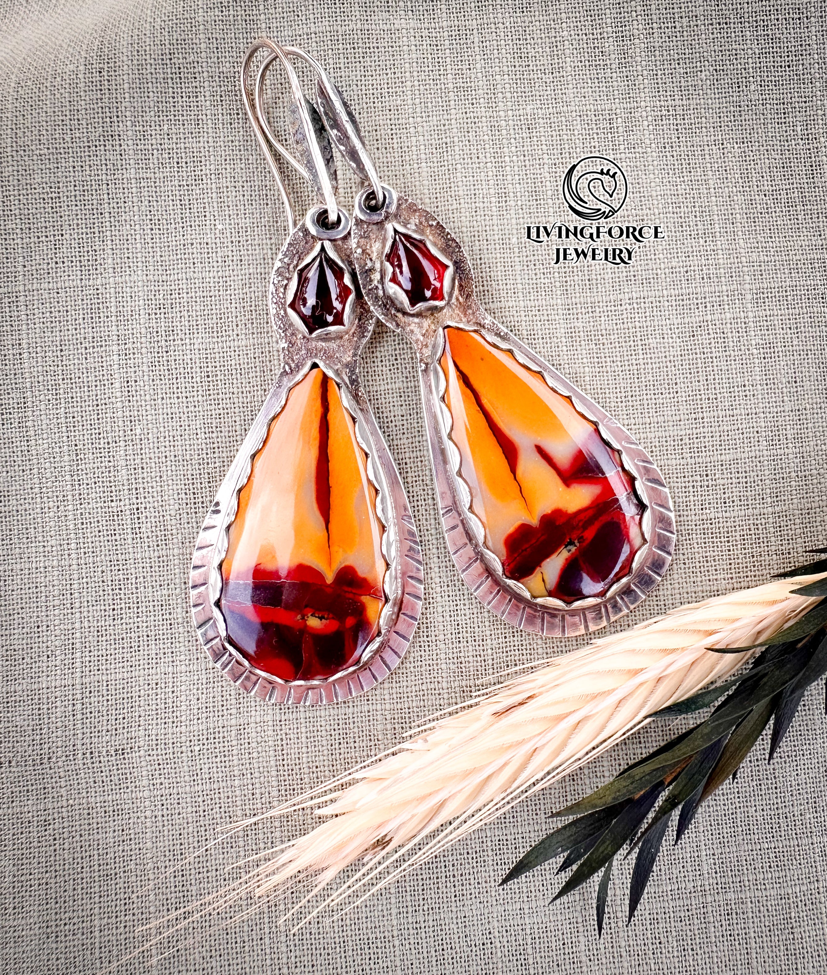 Folia Lumen Talisman, Mookaite & Garnet Earrings