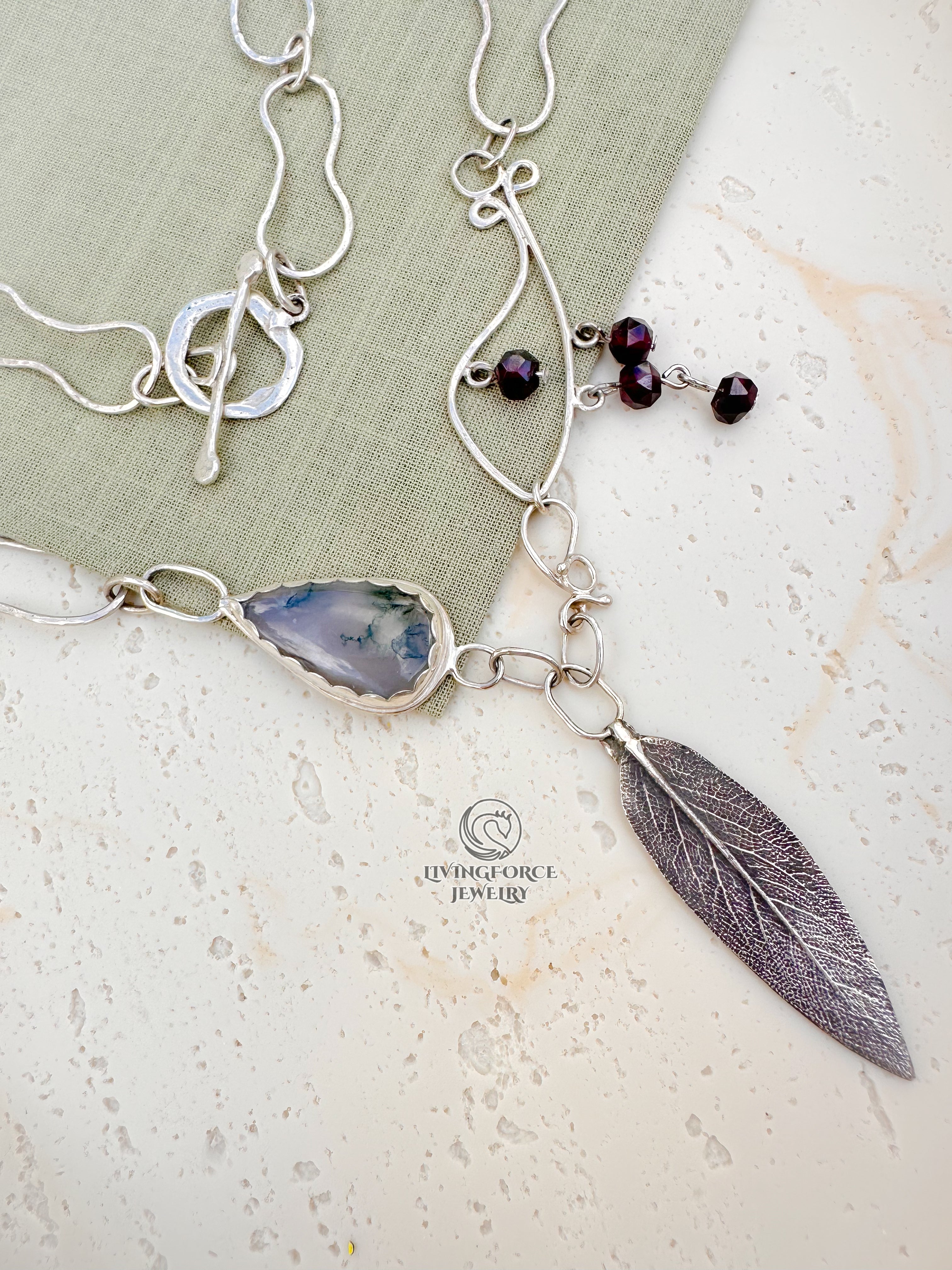Liora Talisman, Sage Necklace, Moss agate in Silver