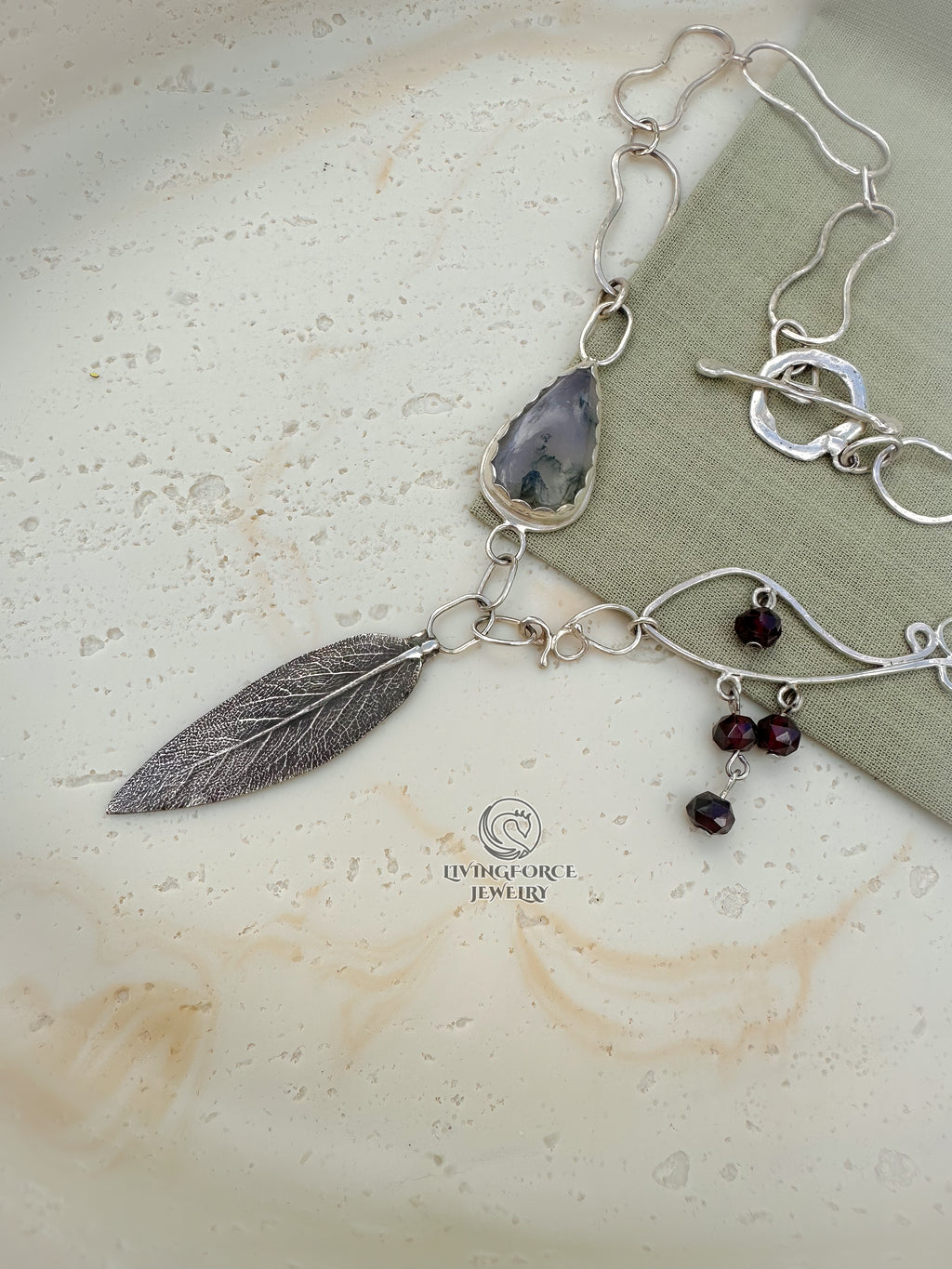 Liora Talisman, Sage Necklace, Moss agate in Silver