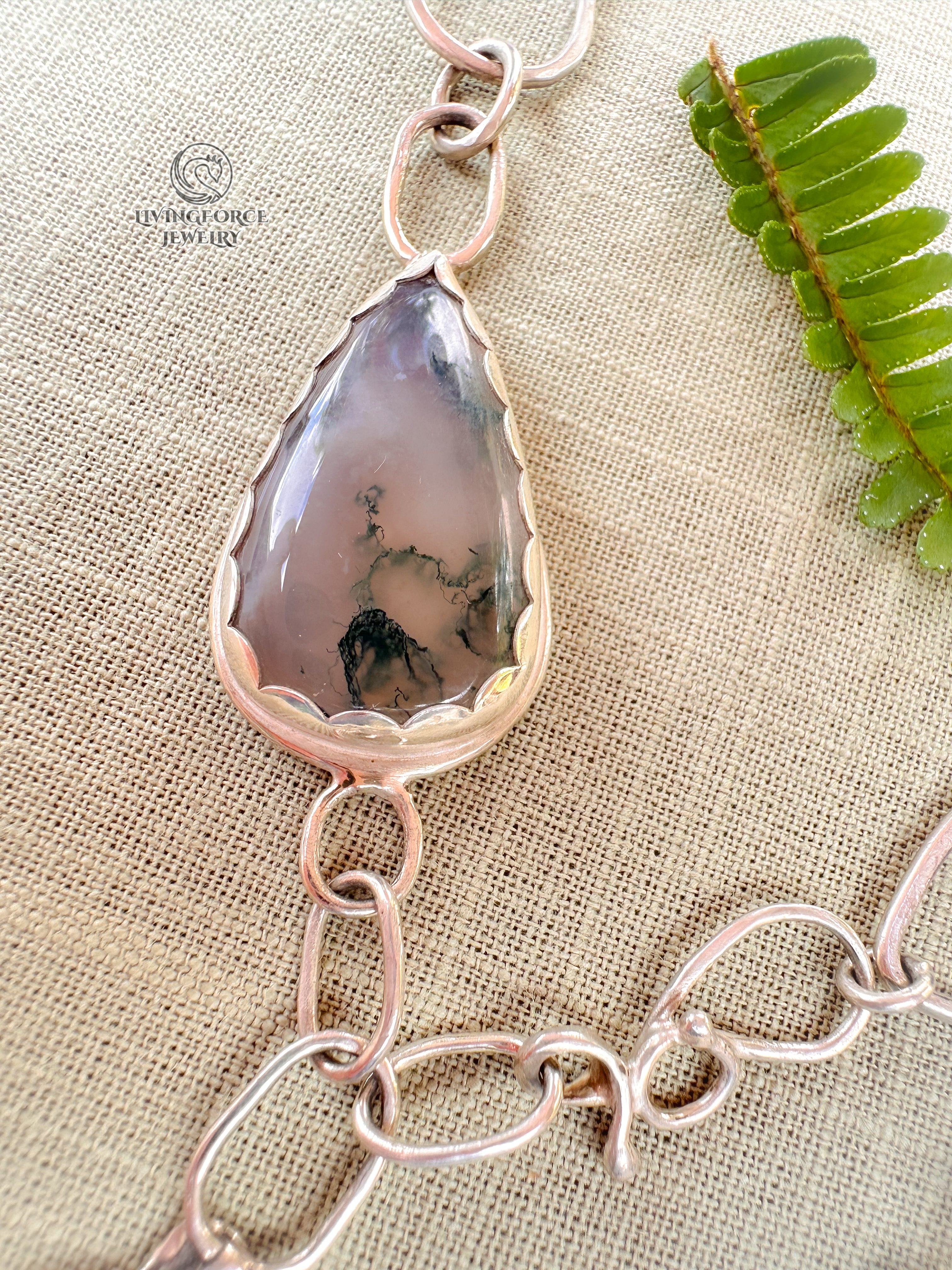 Liora Talisman, Sage Necklace, Moss agate in Silver