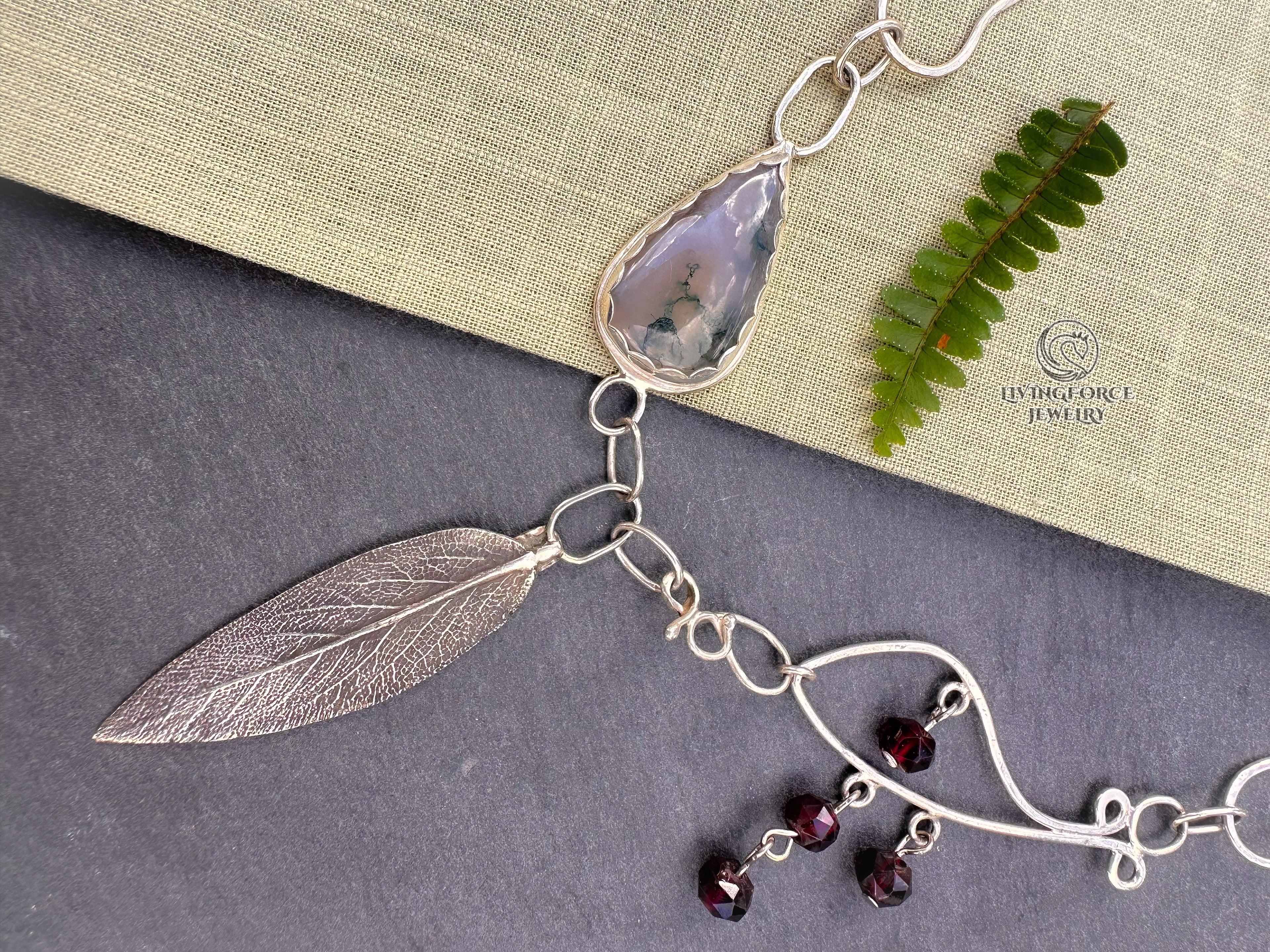 Liora Talisman, Sage Necklace, Moss agate in Silver