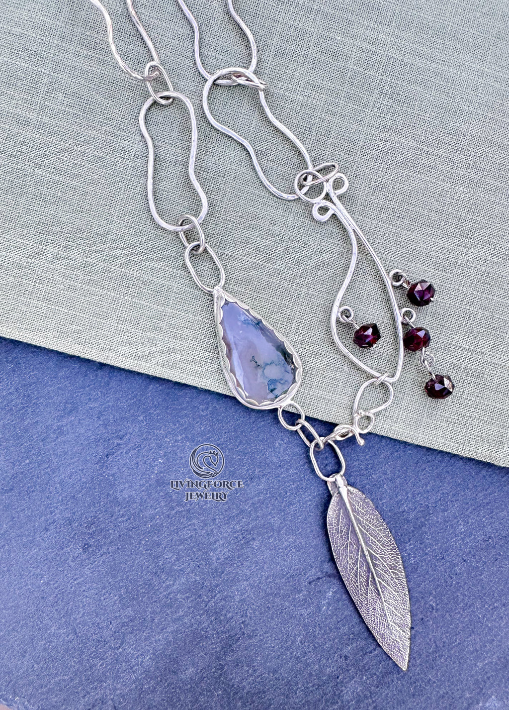 Liora Talisman, Sage Necklace, Moss agate in Silver