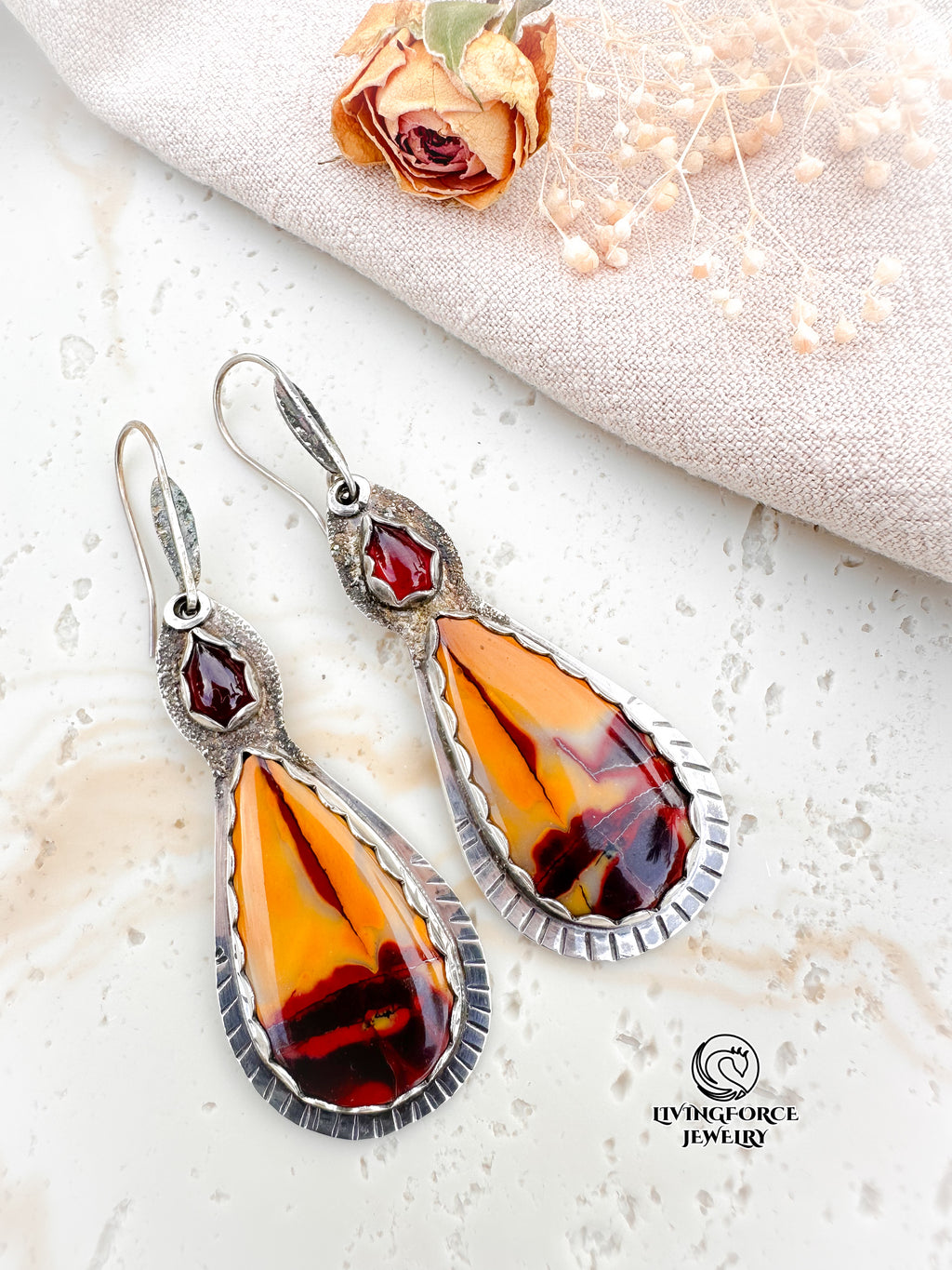 Folia Lumen Talisman, Mookaite & Garnet Earrings
