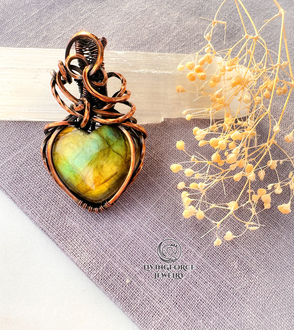 Ariel Talisman, Labradorite Heart Pendant in Copper