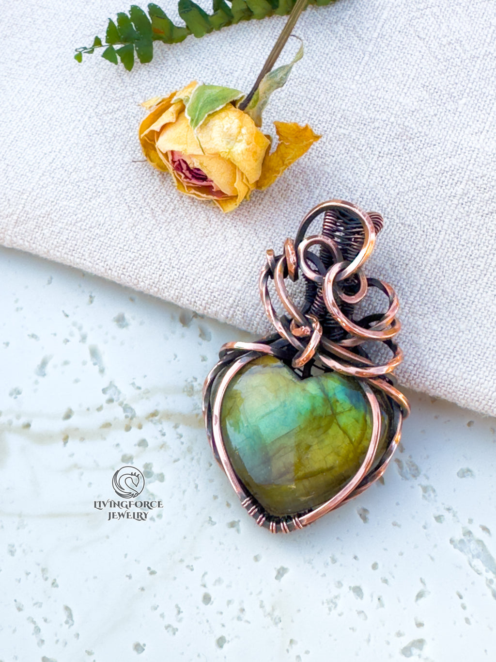 Ariel Talisman, Labradorite Heart Pendant in Copper
