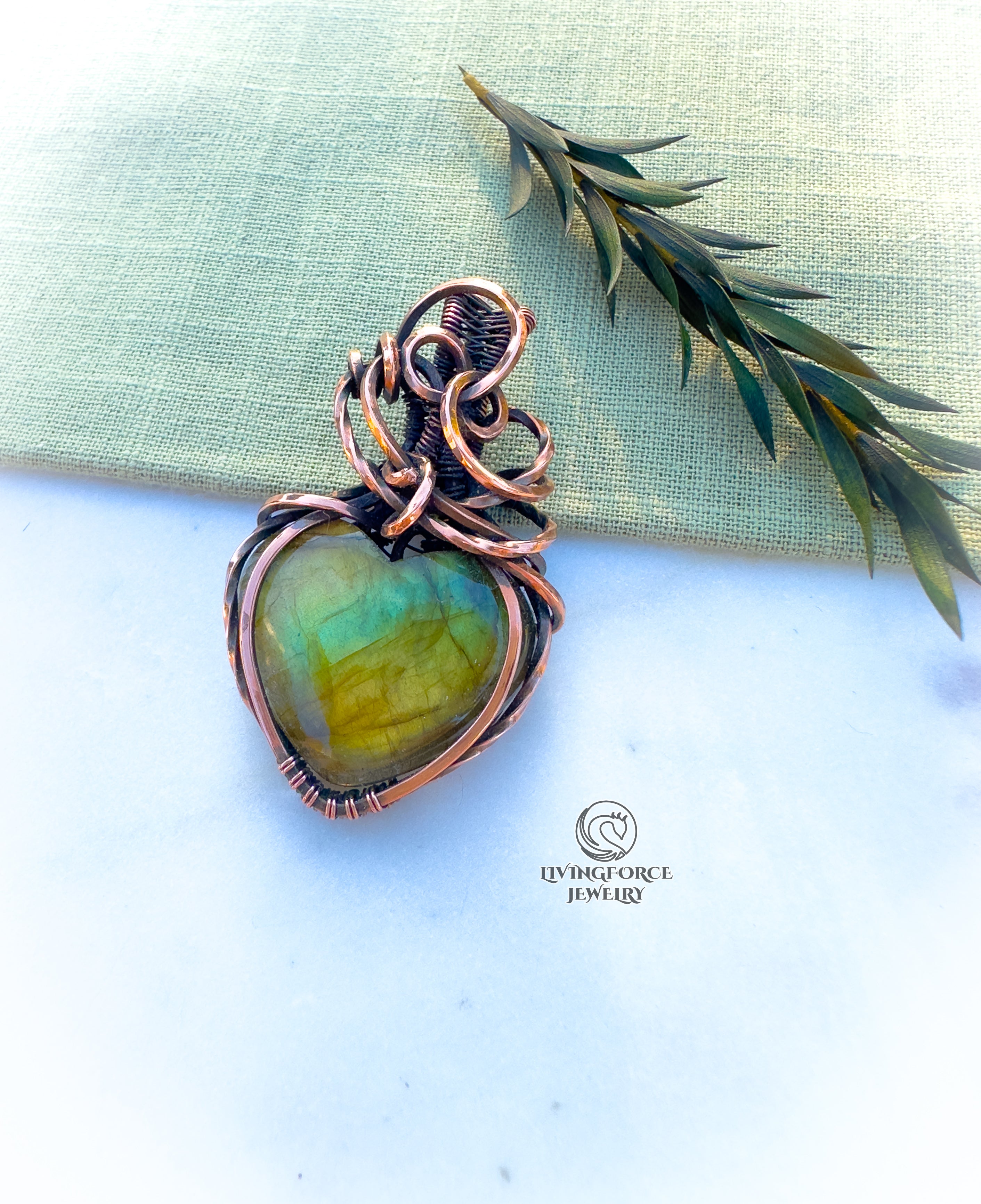 Ariel Talisman, Labradorite Heart Pendant in Copper
