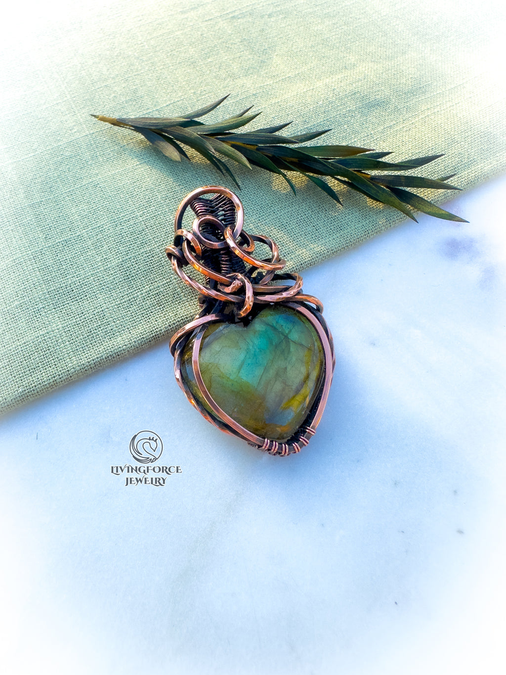 Ariel Talisman, Labradorite Heart Pendant in Copper