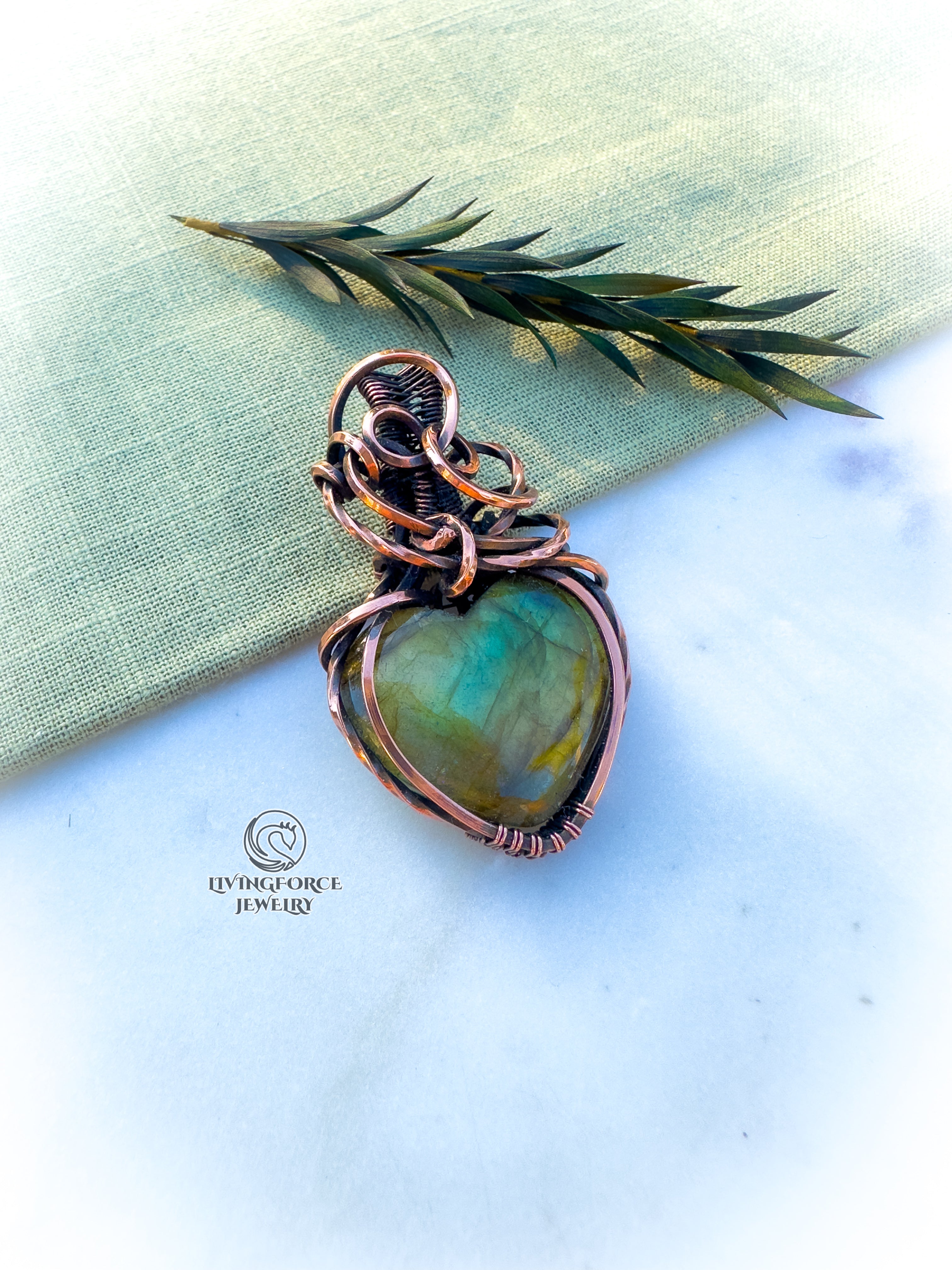 Ariel Talisman, Labradorite Heart Pendant in Copper