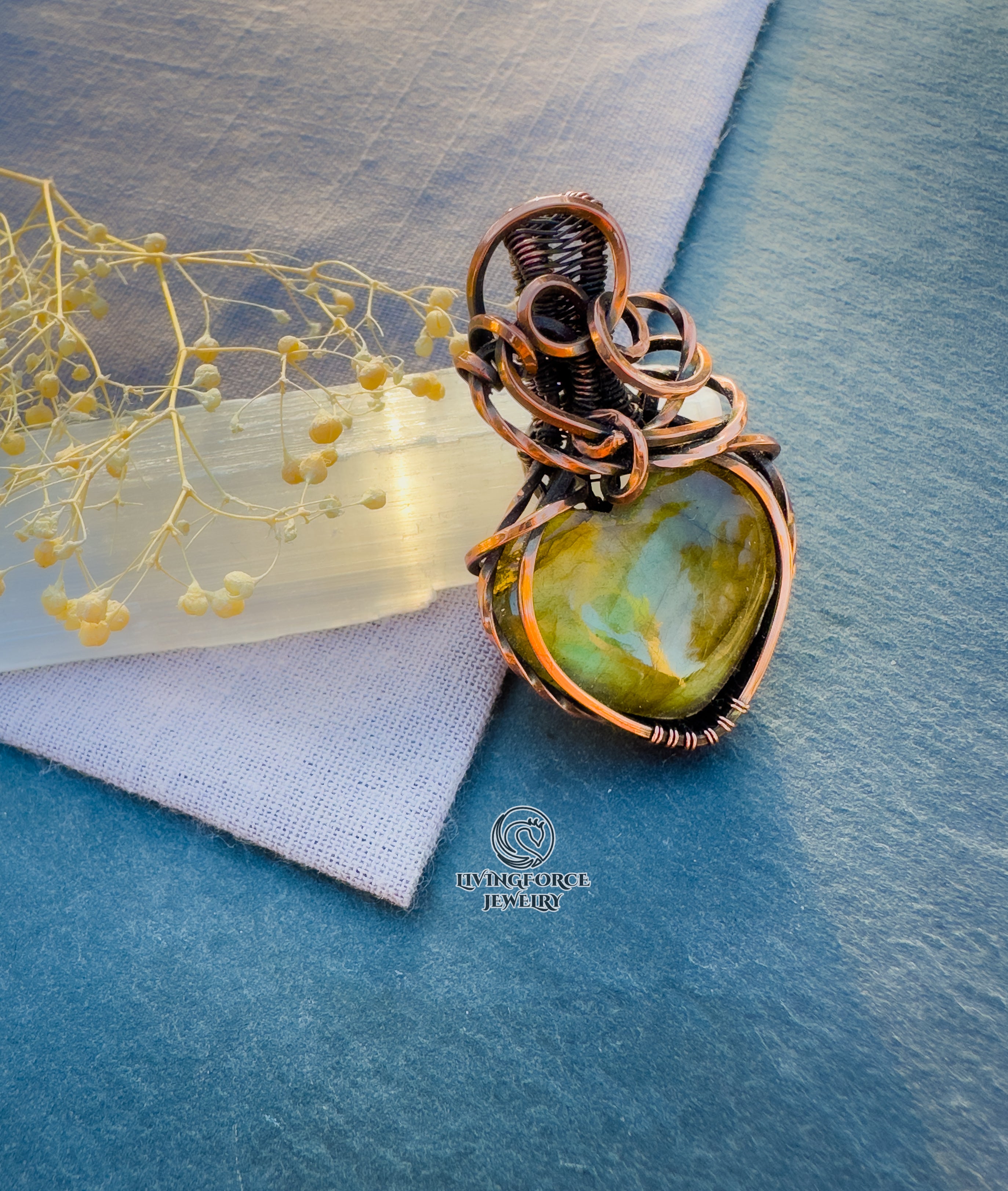 Ariel Talisman, Labradorite Heart Pendant in Copper