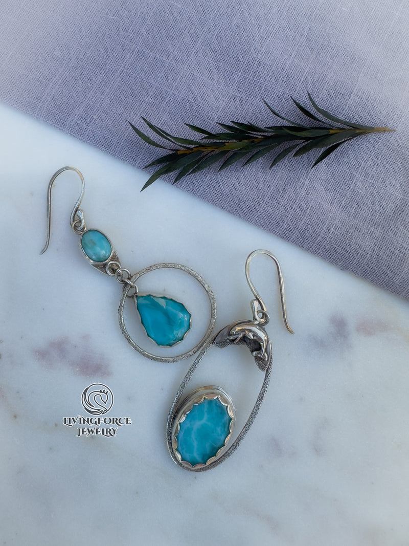 Marisol Talisman — Asymmetrical Larimar Earrings in Sterling Silver