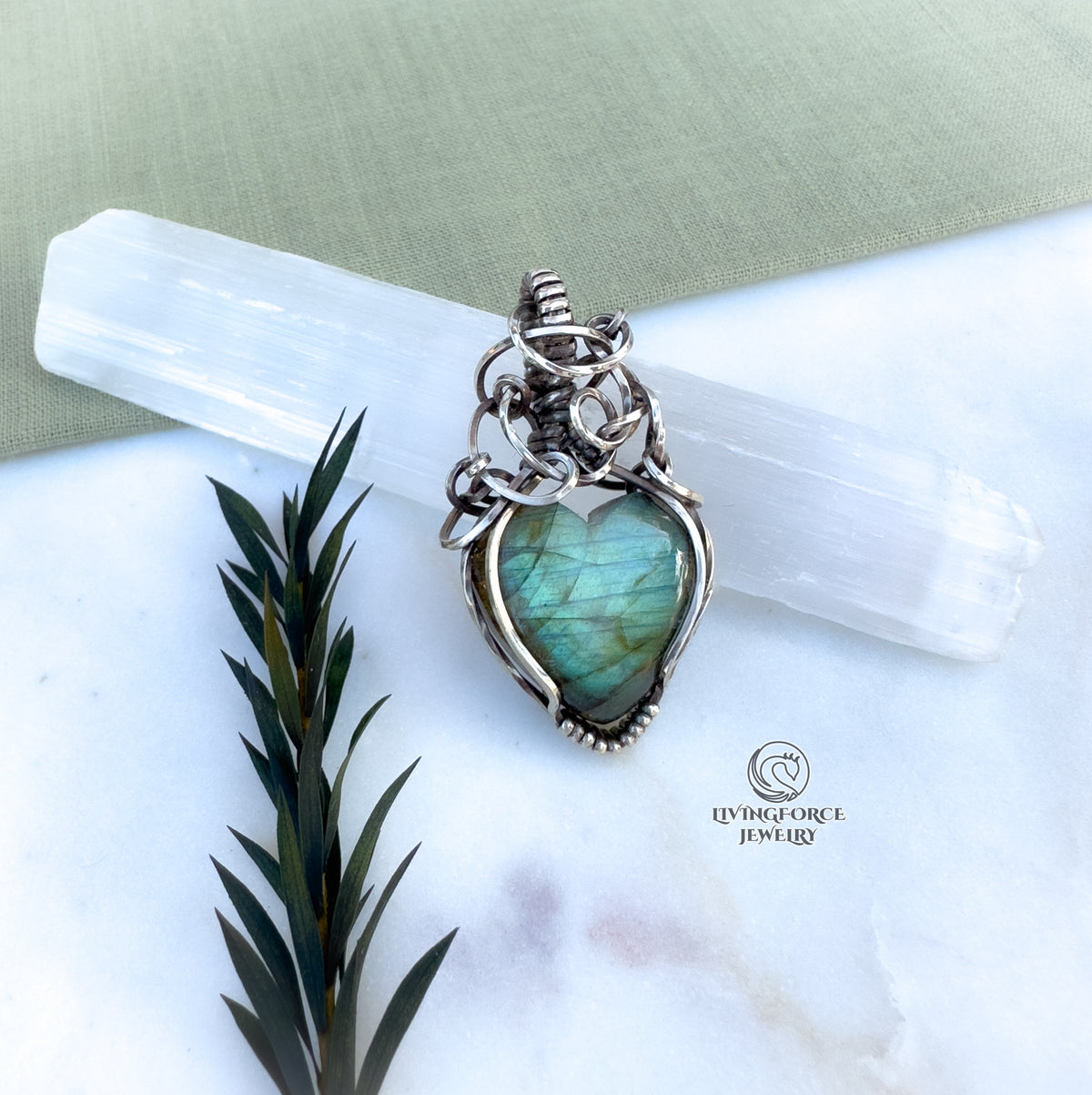 Amia Talisman, Heart Labradorite Pendant in Sterling Silver