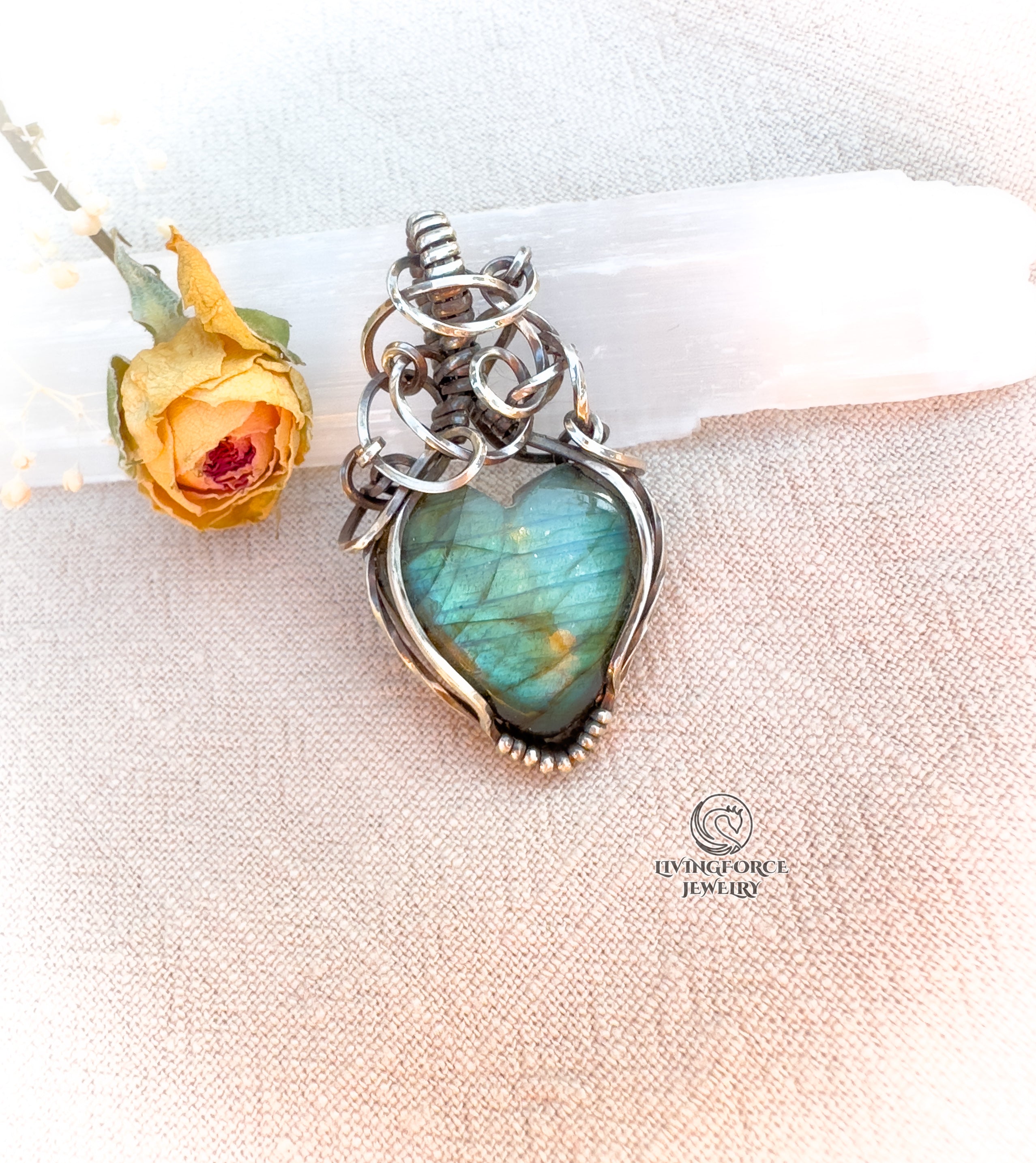 Amia Talisman, Heart Labradorite Pendant in Sterling Silver