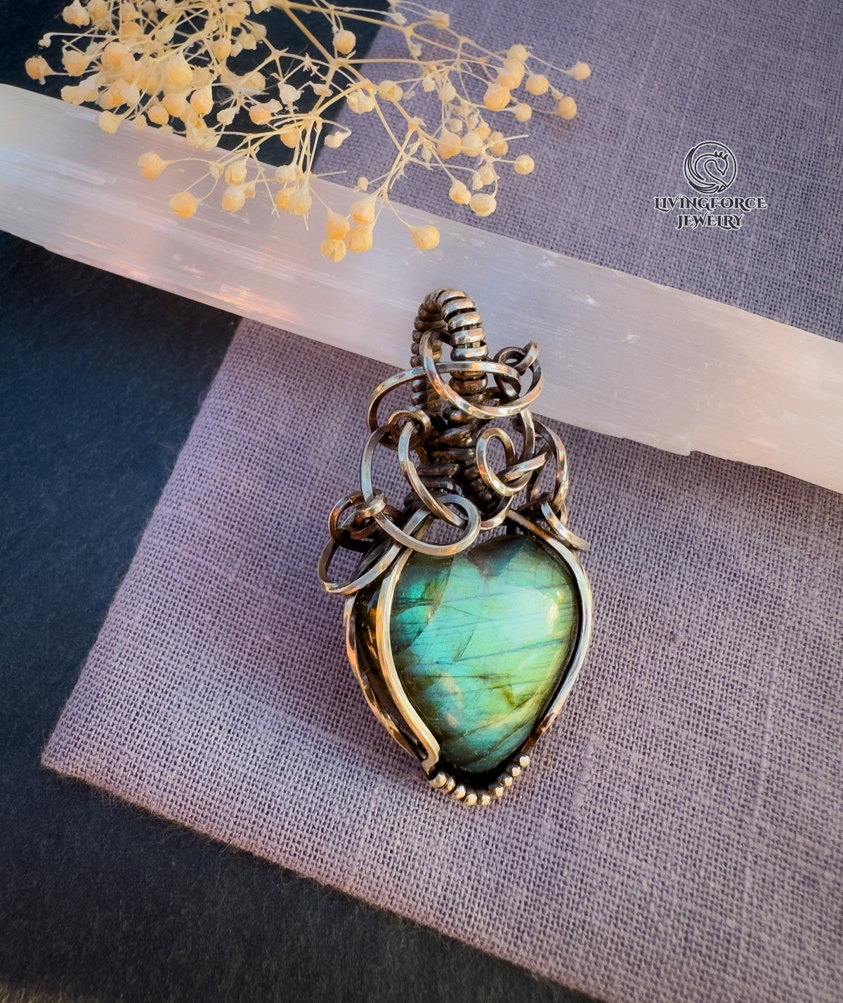 Amia Talisman, Heart Labradorite Pendant in Sterling Silver