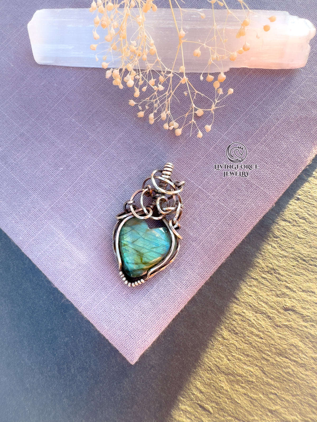 Amia Talisman, Heart Labradorite Pendant in Sterling Silver