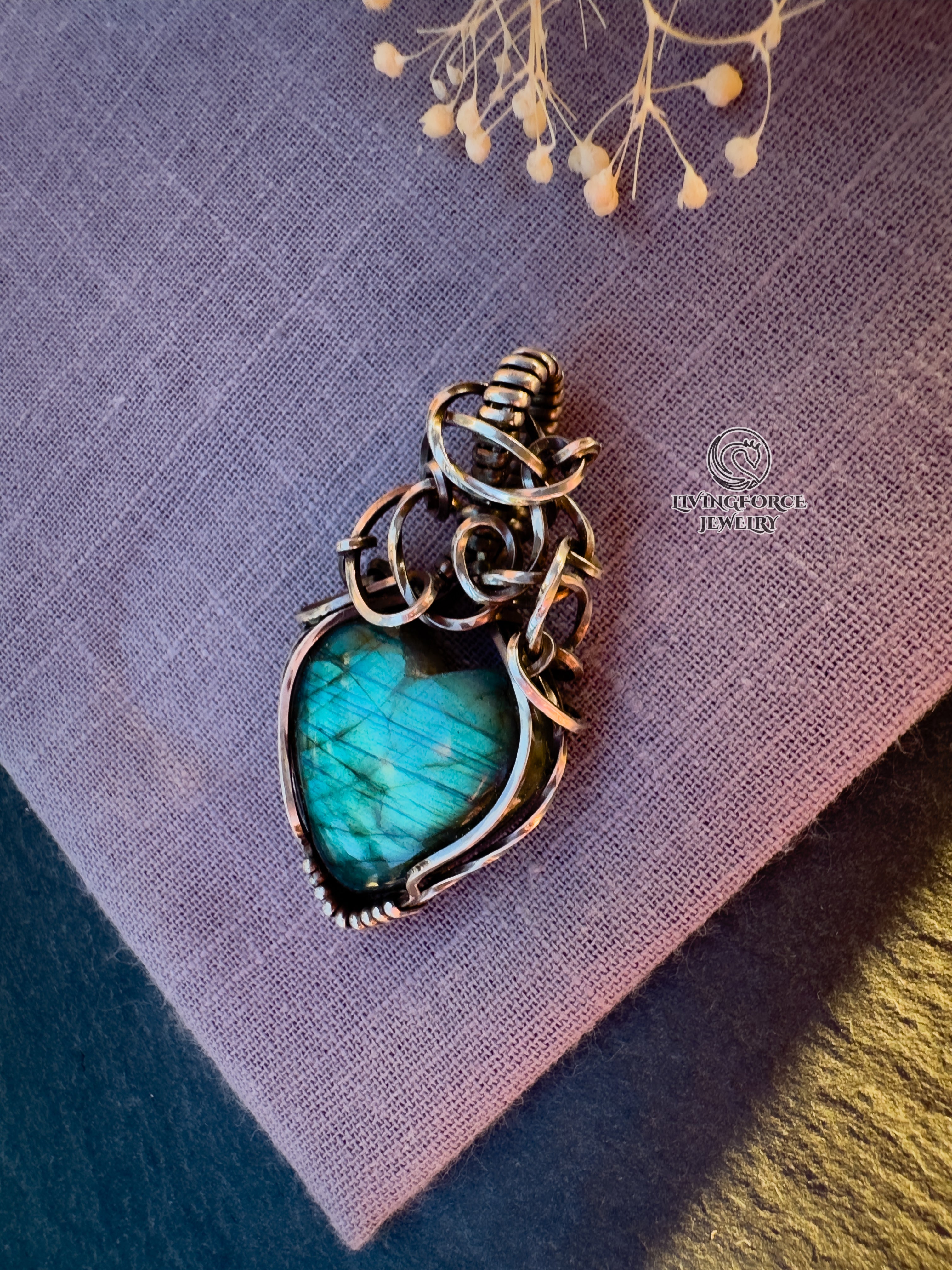 Amia Talisman, Heart Labradorite Pendant in Sterling Silver