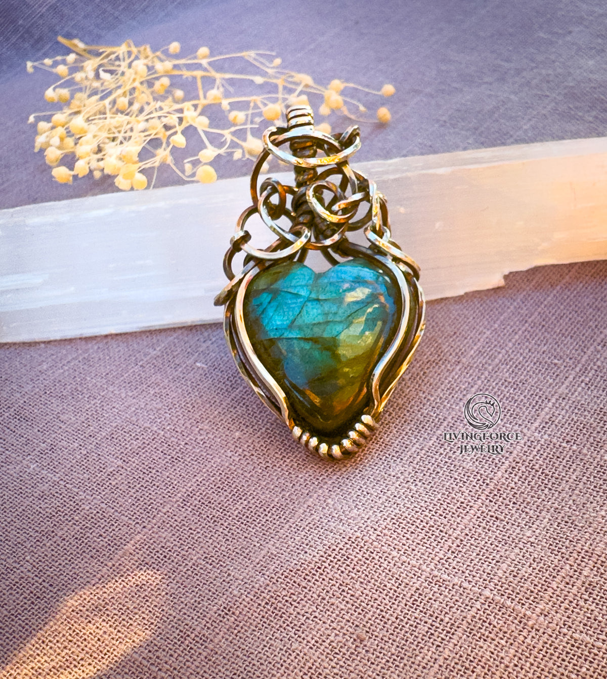 Amia Talisman, Heart Labradorite Pendant in Sterling Silver