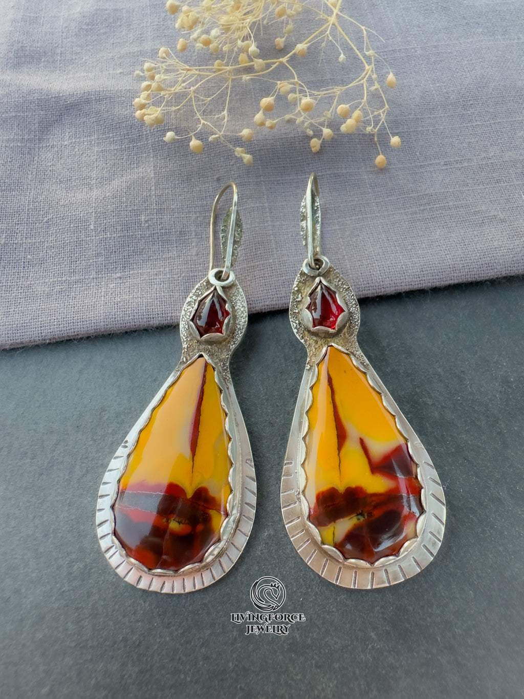 Folia Lumen Talisman, Mookaite & Garnet Earrings