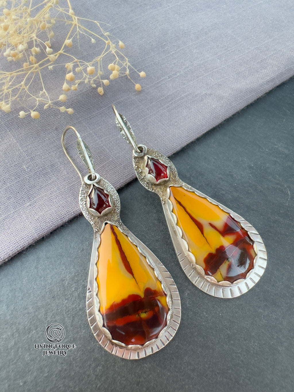Folia Lumen Talisman, Mookaite & Garnet Earrings