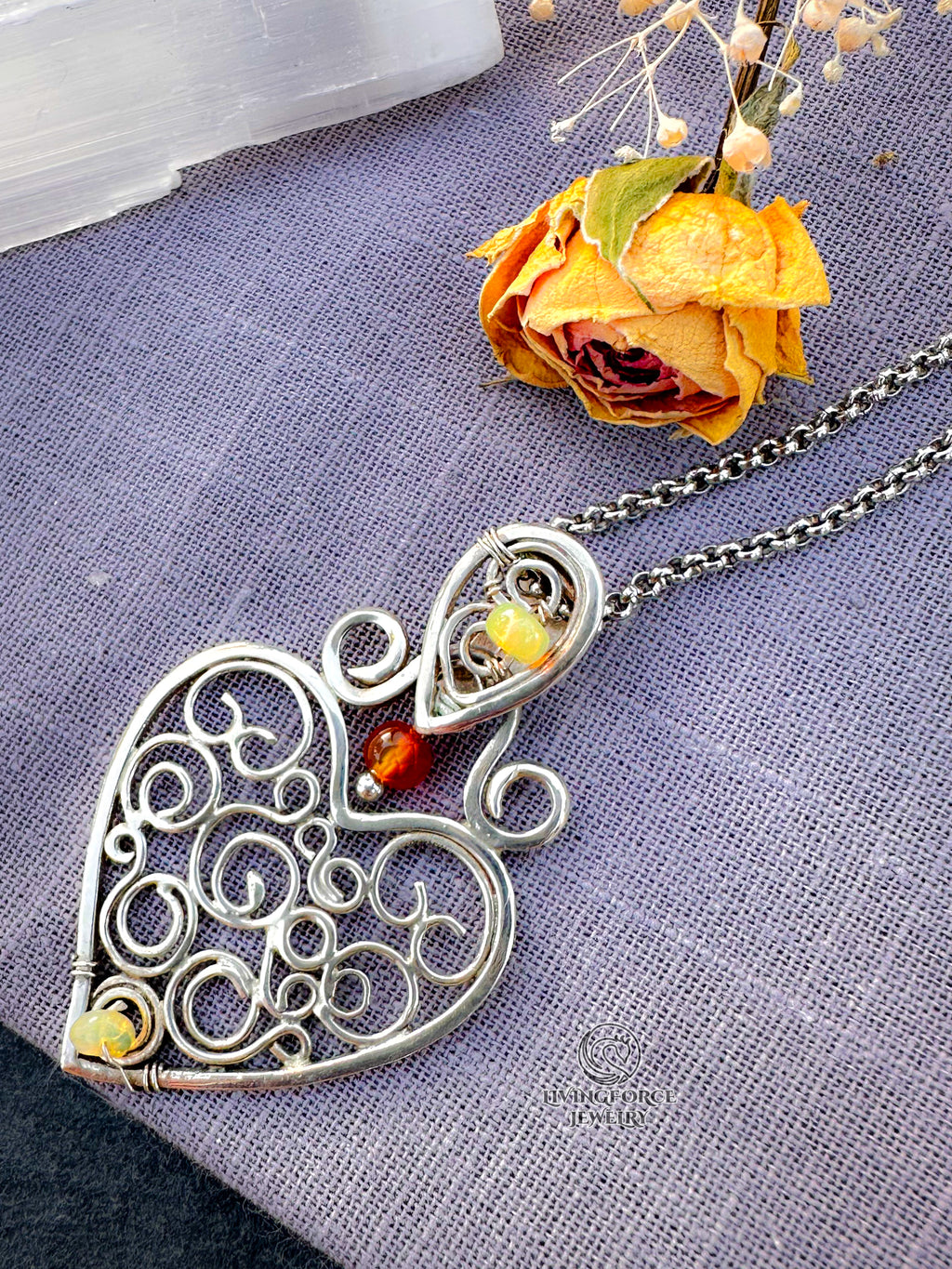 Heart of Flow — Guardian Heart Talisman- Sterling Silver, Opal, Carnelian