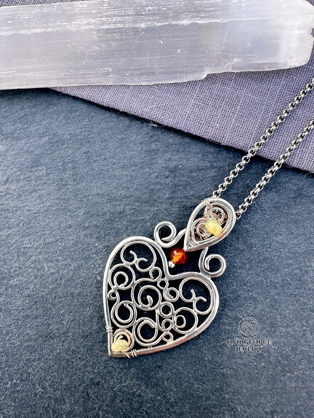 Heart of Flow — Guardian Heart Talisman- Sterling Silver, Opal, Carnelian