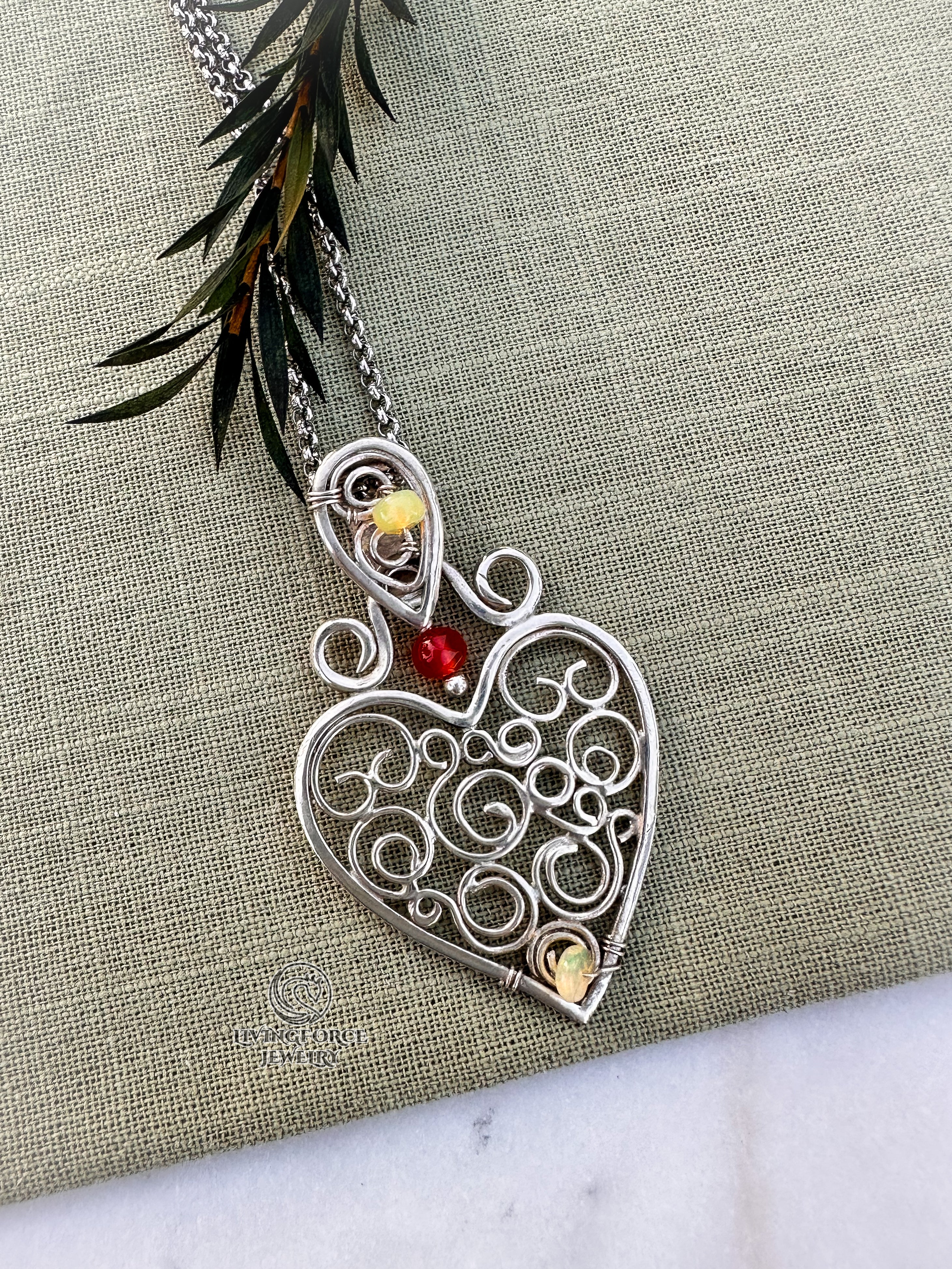 Heart of Flow — Guardian Heart Talisman- Sterling Silver, Opal, Carnelian