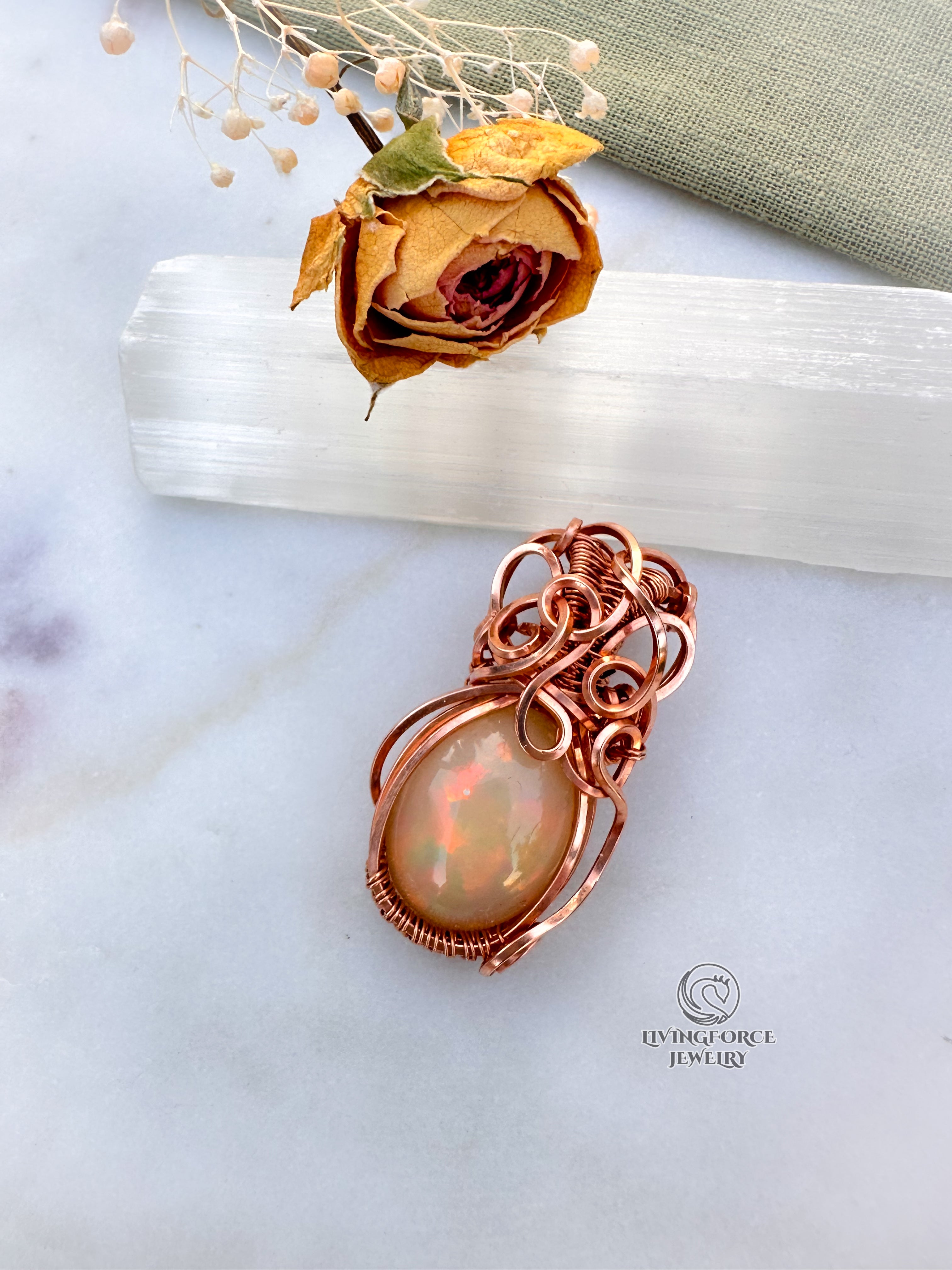 Elly Talisman, Welo Opal In Gold Filled Wire Pendant