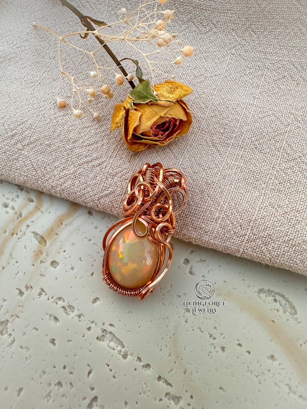 Elly Talisman, Welo Opal In Gold Filled Wire Pendant
