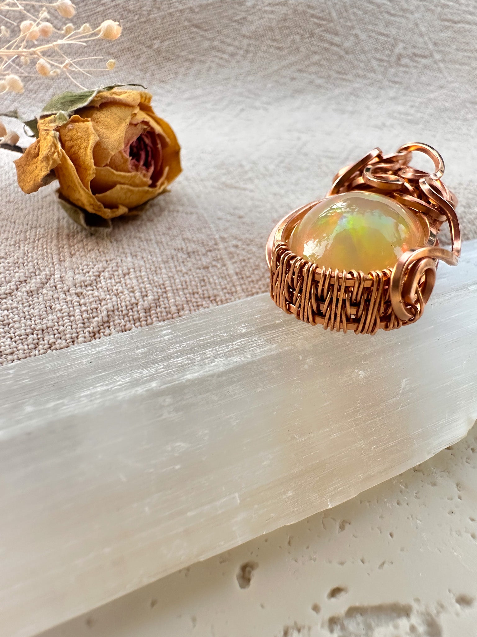 Elly Talisman, Welo Opal In Gold Filled Wire Pendant