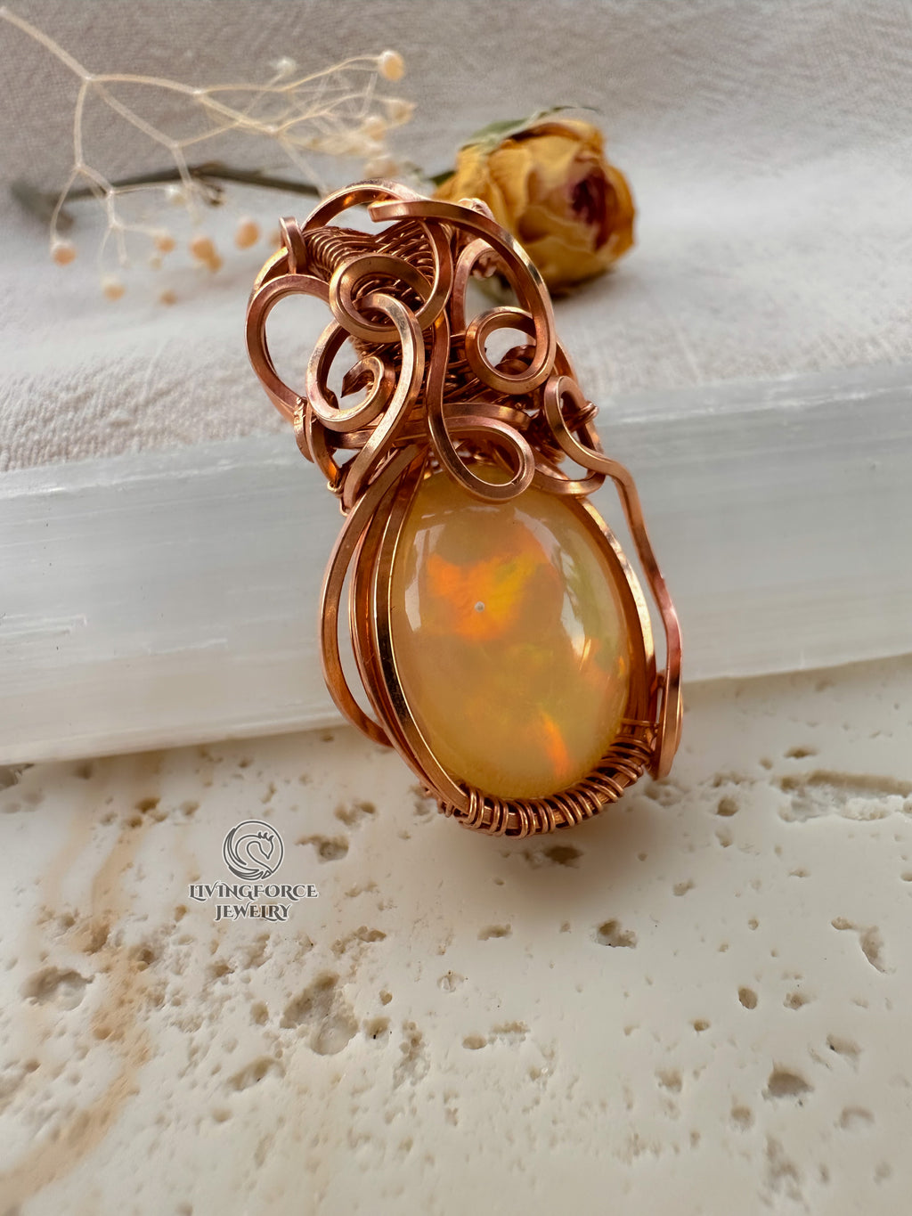 Elly Talisman, Welo Opal In Gold Filled Wire Pendant