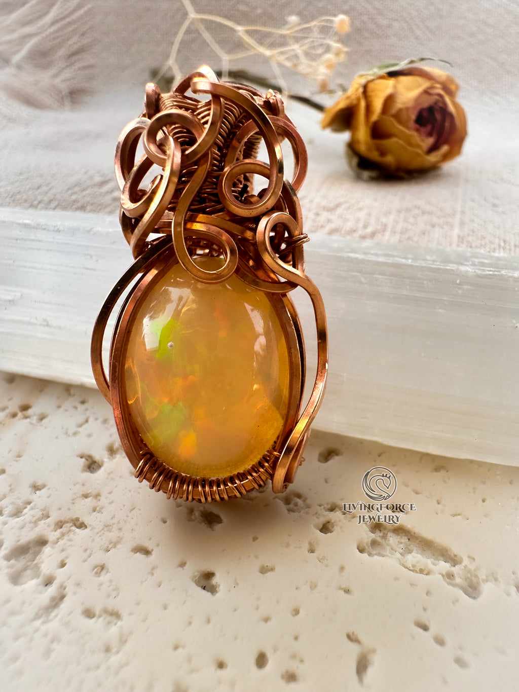 Elly Talisman, Welo Opal In Gold Filled Wire Pendant