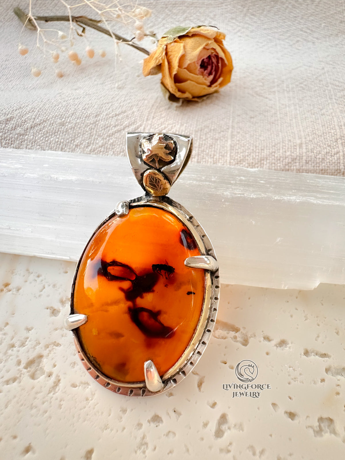 Solis Folia Talisman, Baltic Amber Pendant