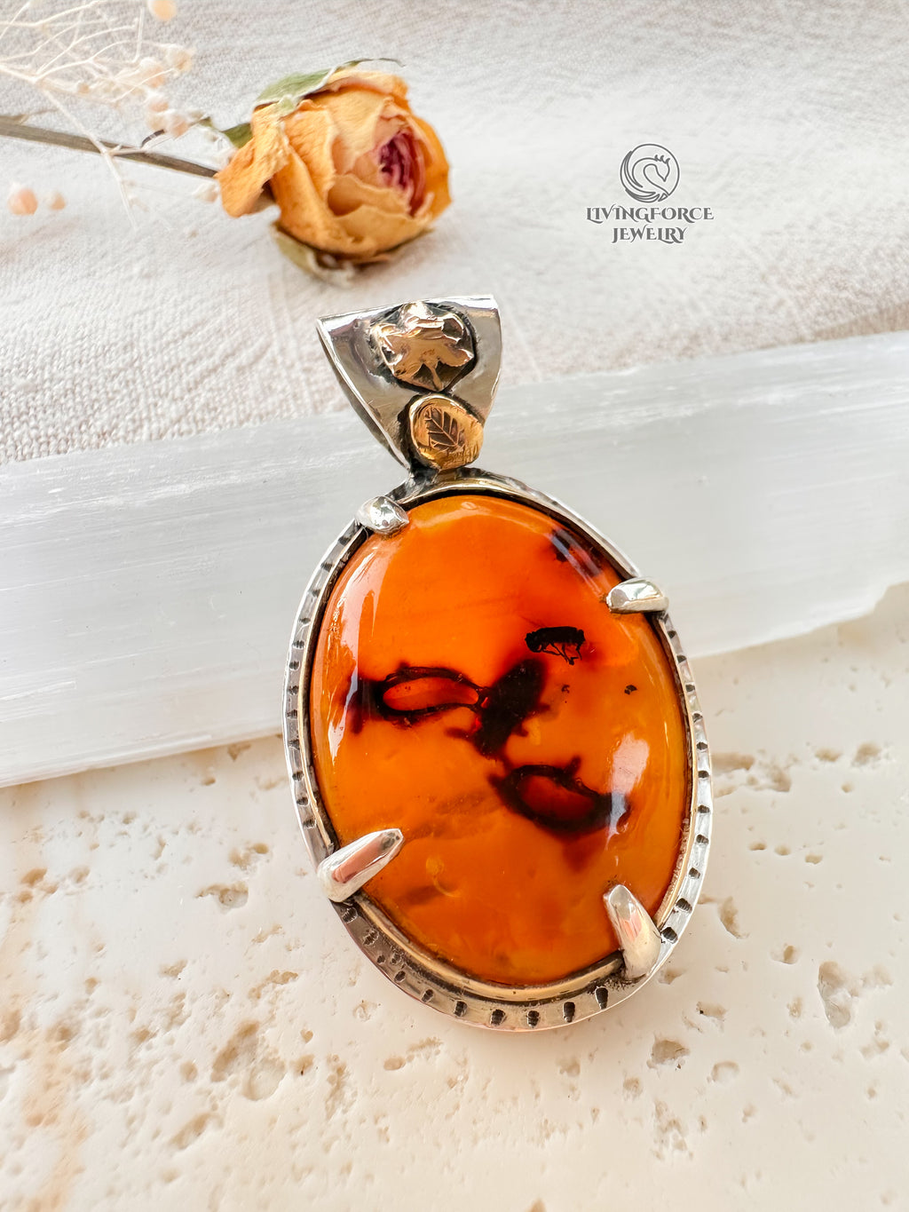 Solis Folia Talisman, Baltic Amber Pendant