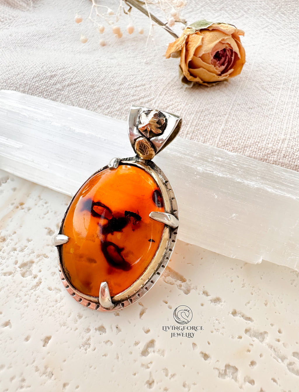 Solis Folia Talisman, Baltic Amber Pendant