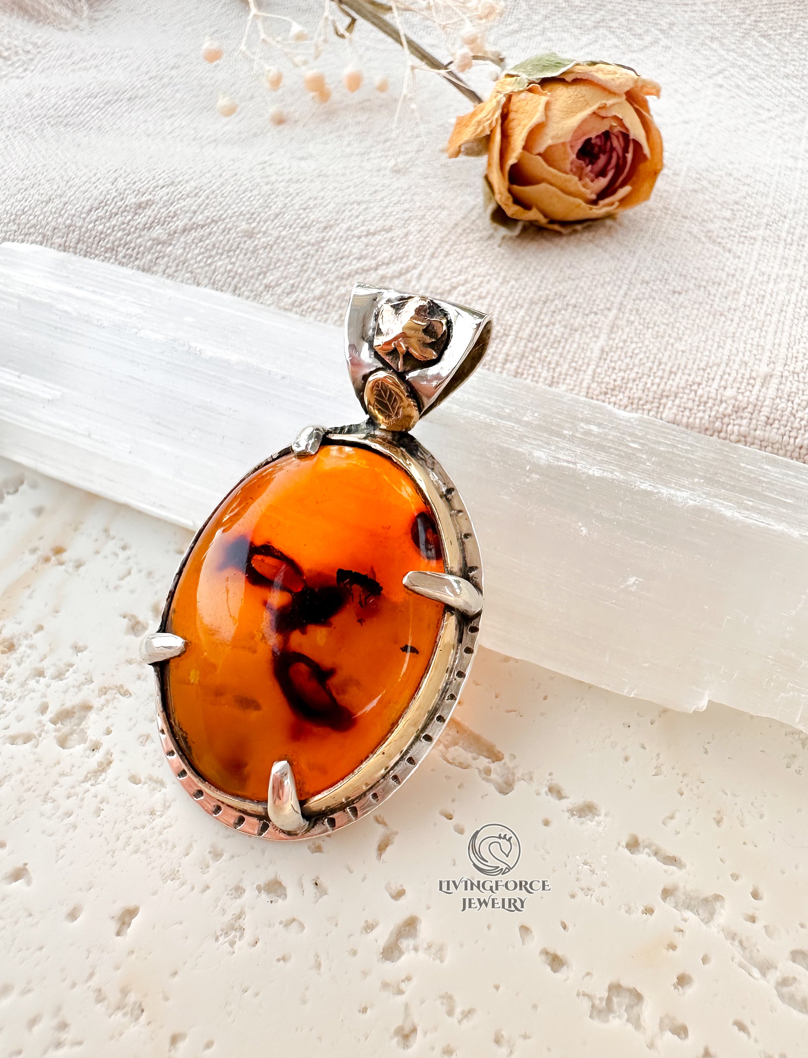 Solis Folia Talisman, Baltic Amber Pendant