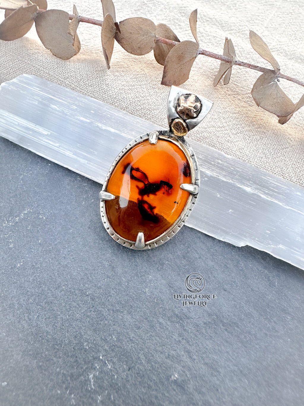 Solis Folia Talisman, Baltic Amber Pendant
