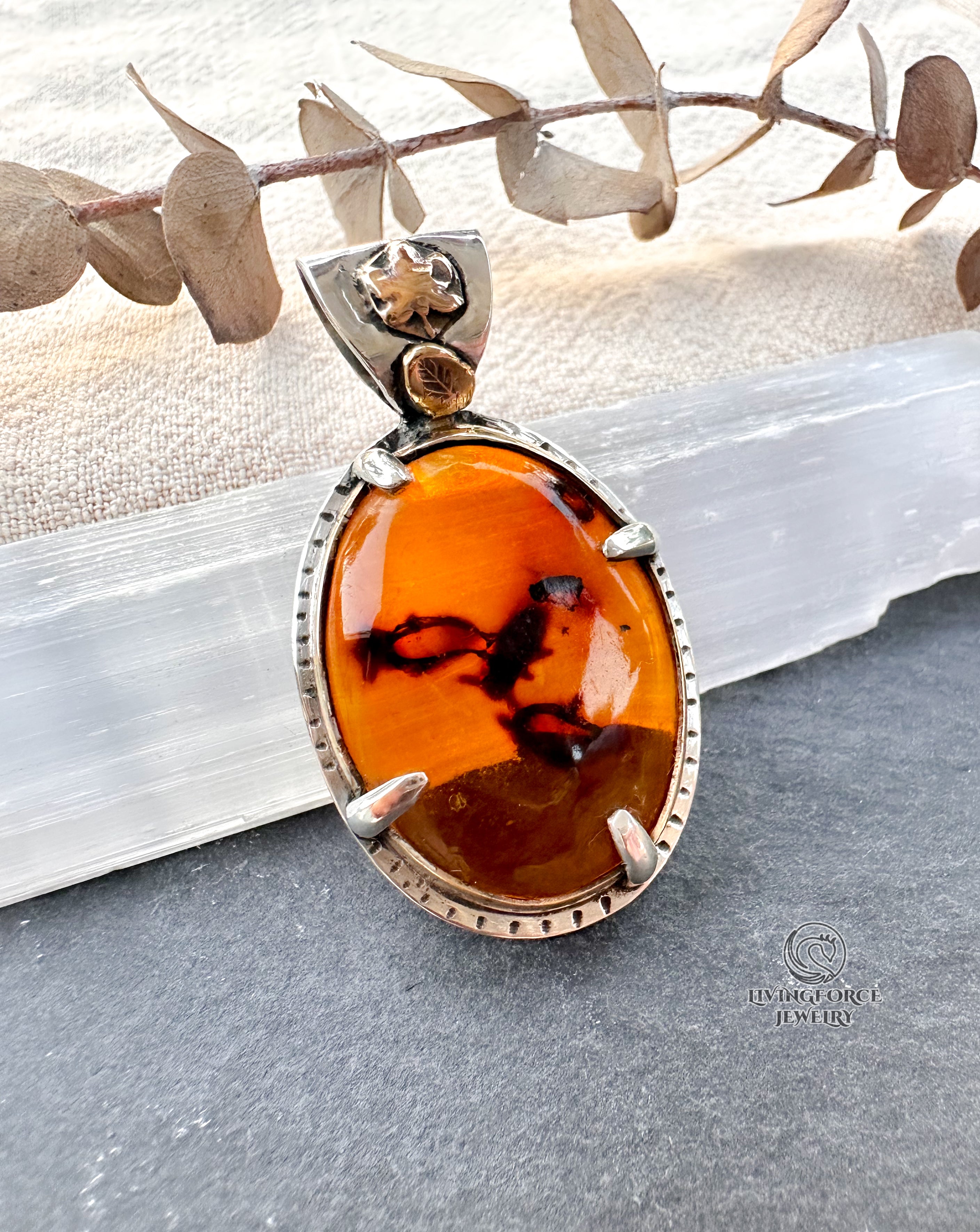 Solis Folia Talisman, Baltic Amber Pendant