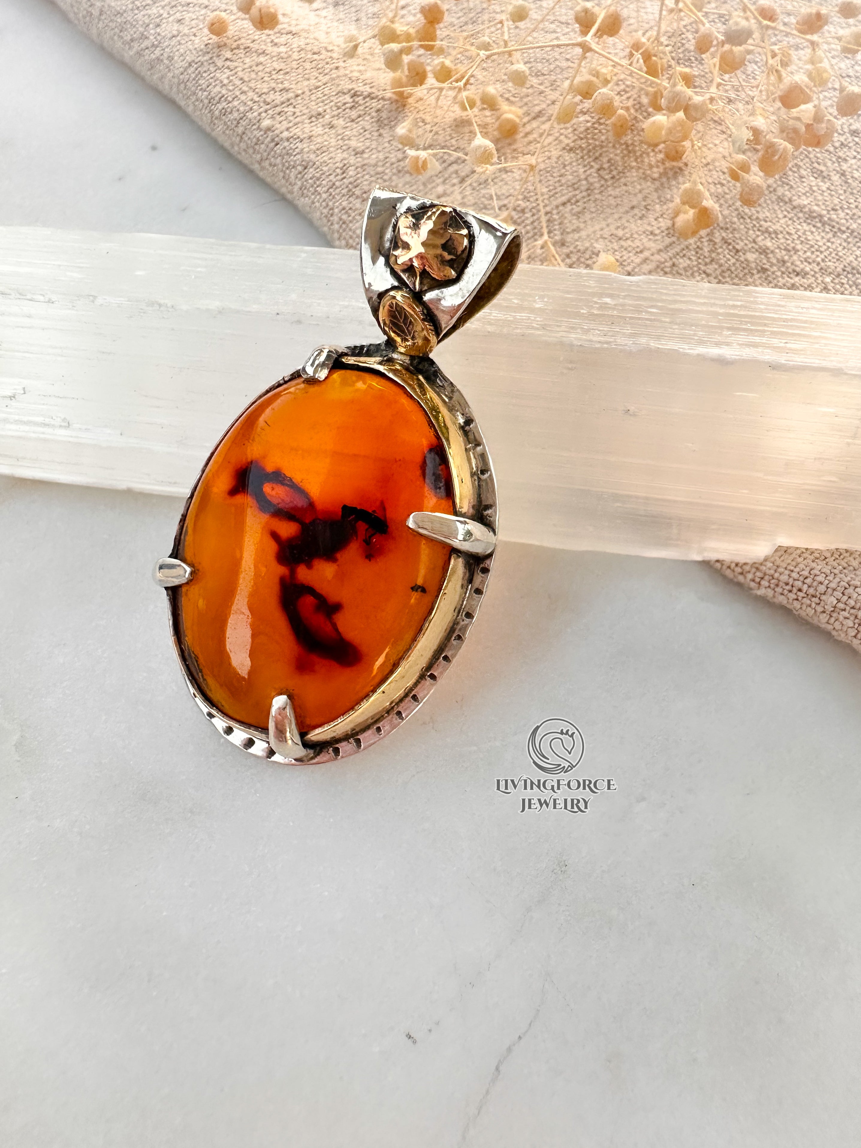 Solis Folia Talisman, Baltic Amber Pendant