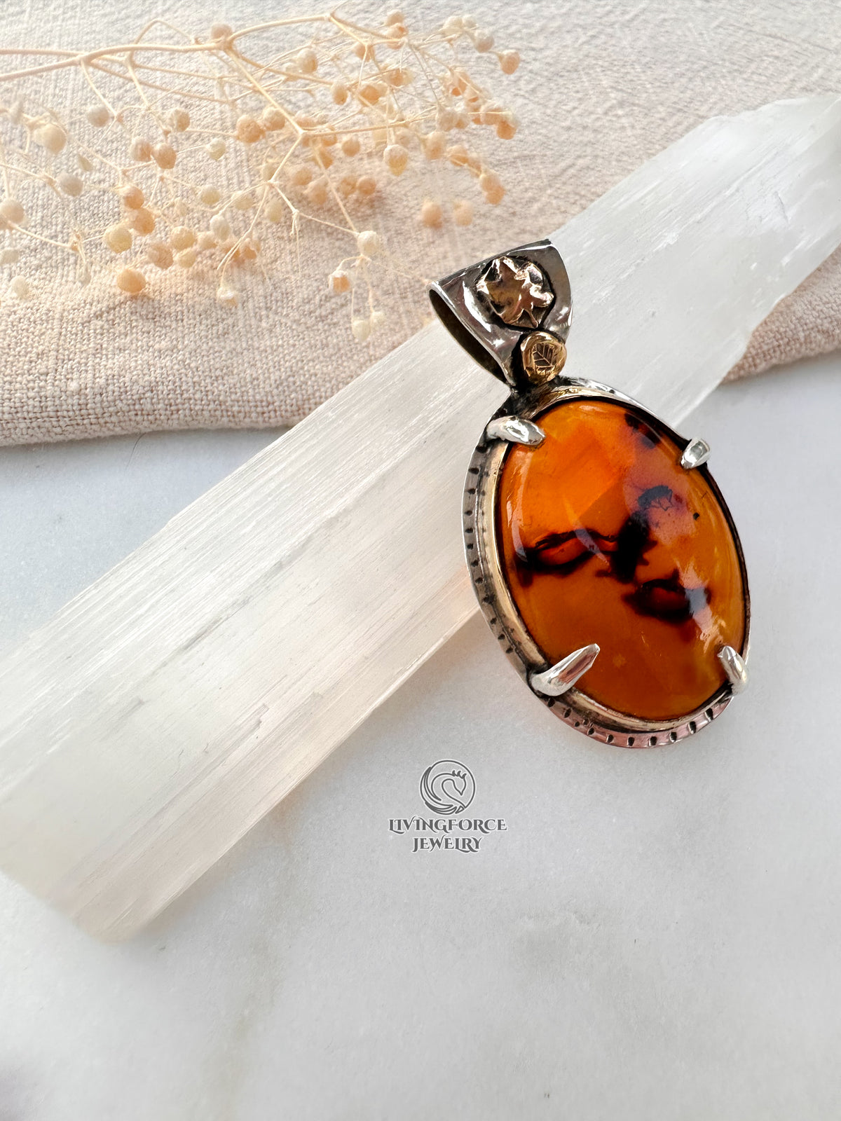 Solis Folia Talisman, Baltic Amber Pendant