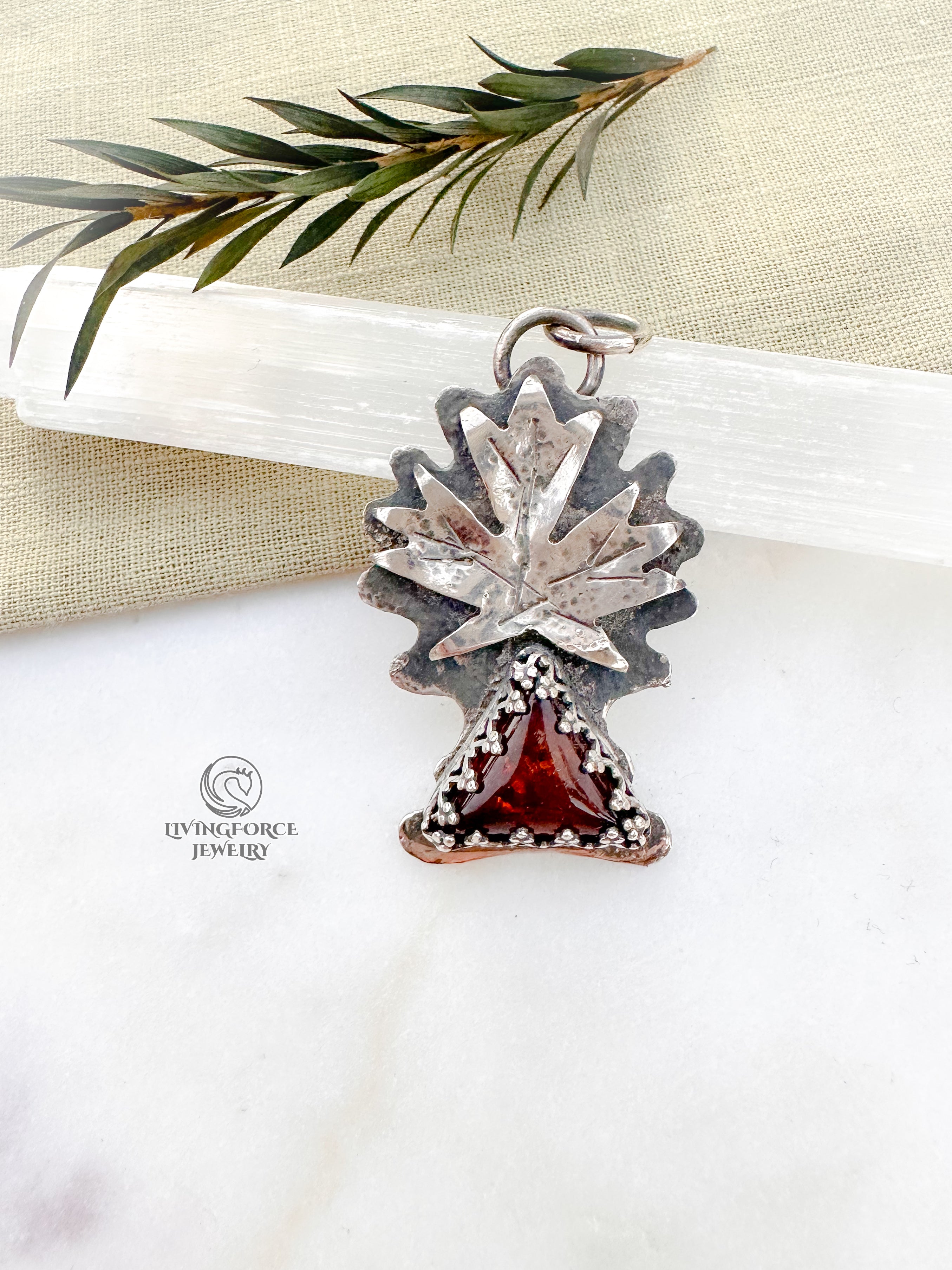 Maple Talisman, Amber in Sterling Silver Pendant