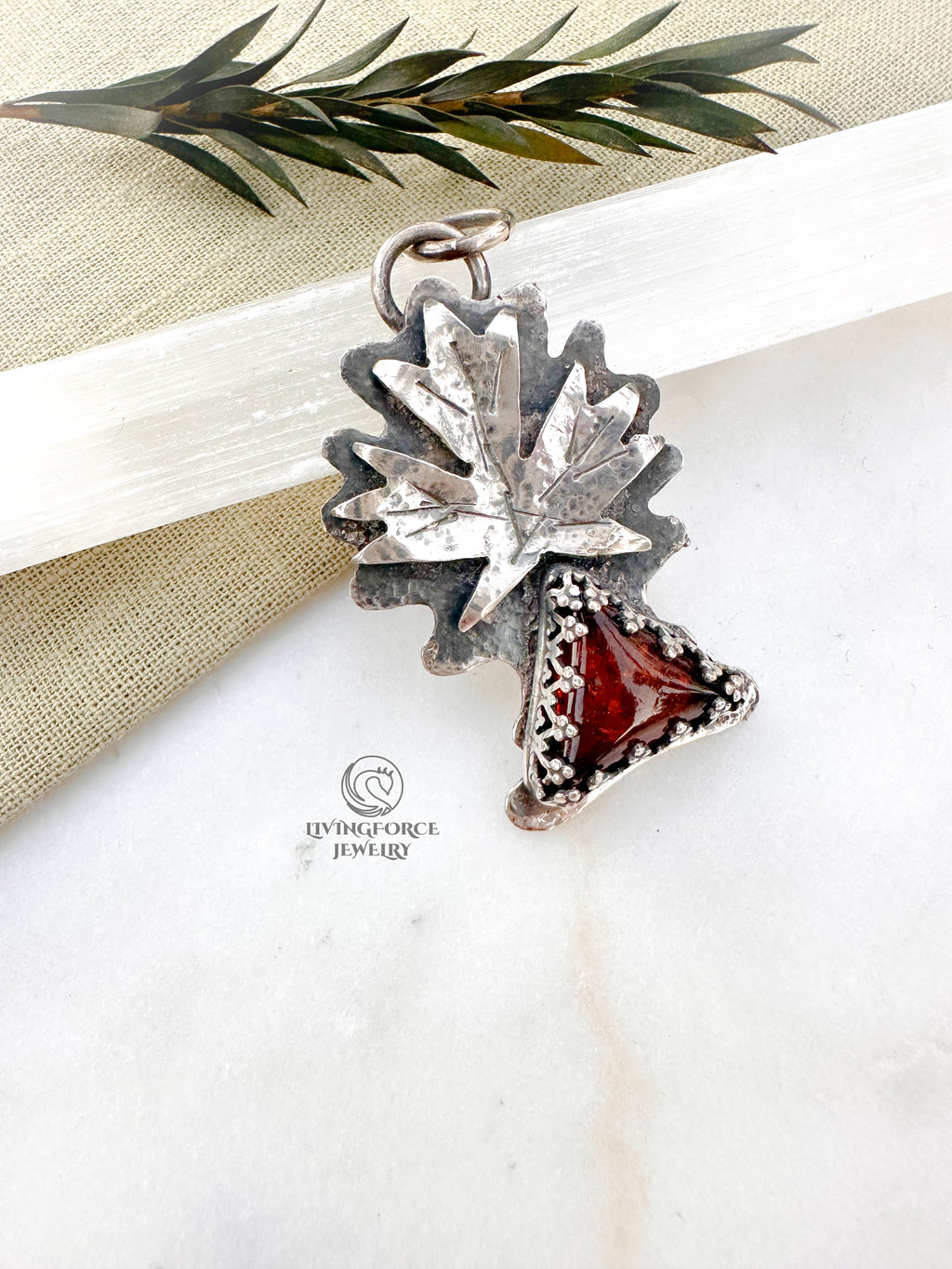 Maple Talisman, Amber in Sterling Silver Pendant