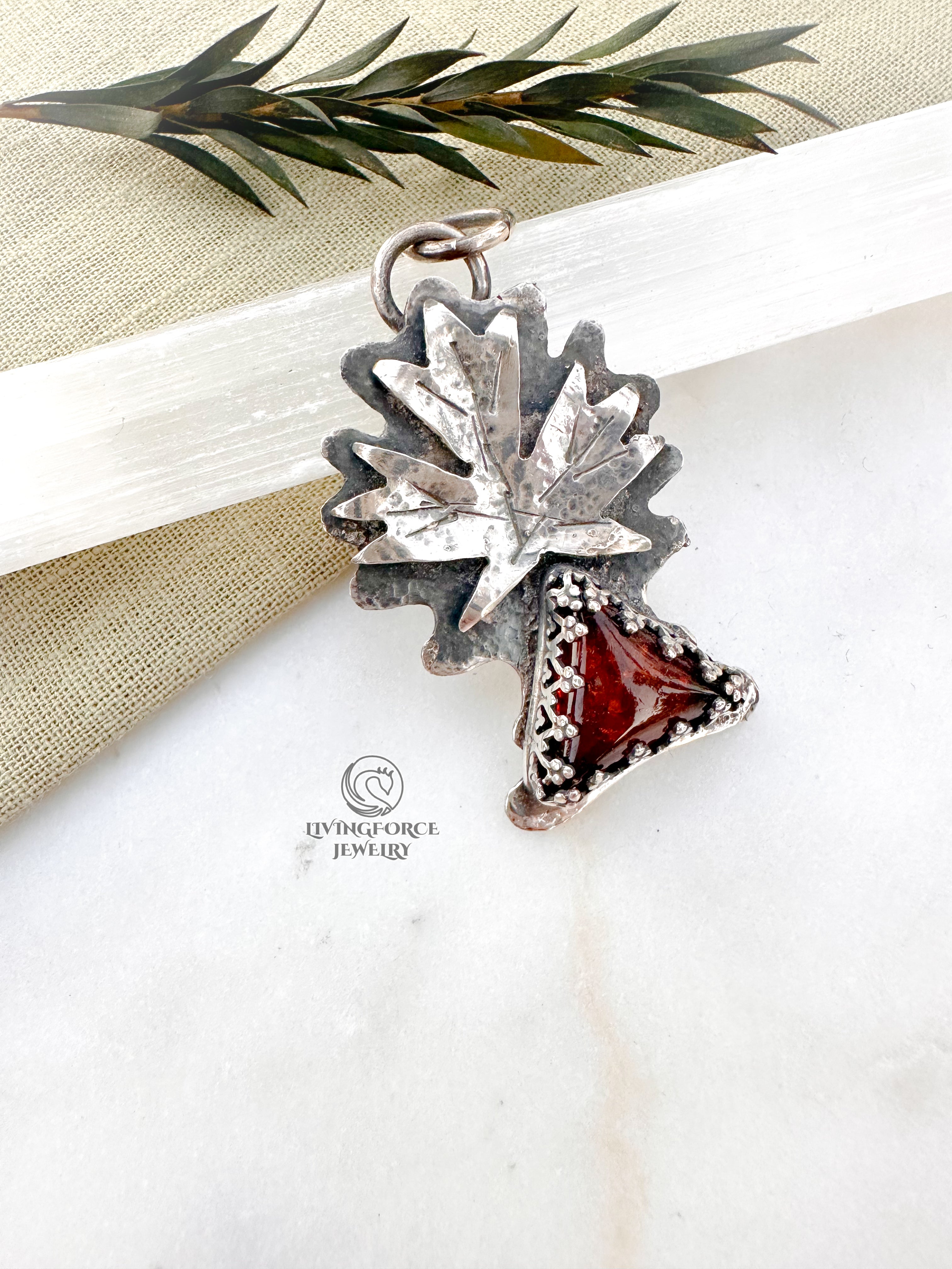 Maple Talisman, Amber in Sterling Silver Pendant