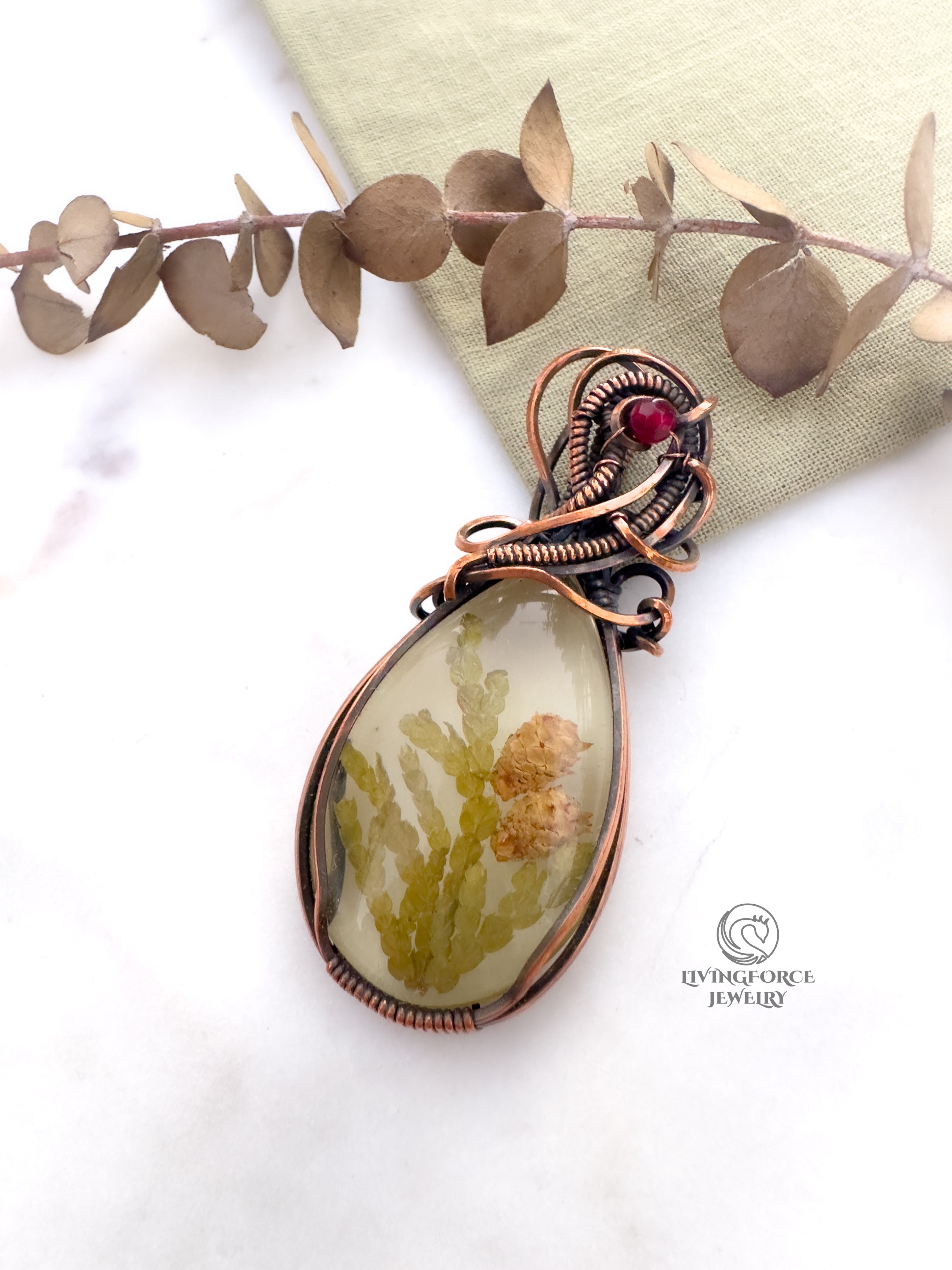 Yule Talisman, Epoxy Resin & Ruby Pendant