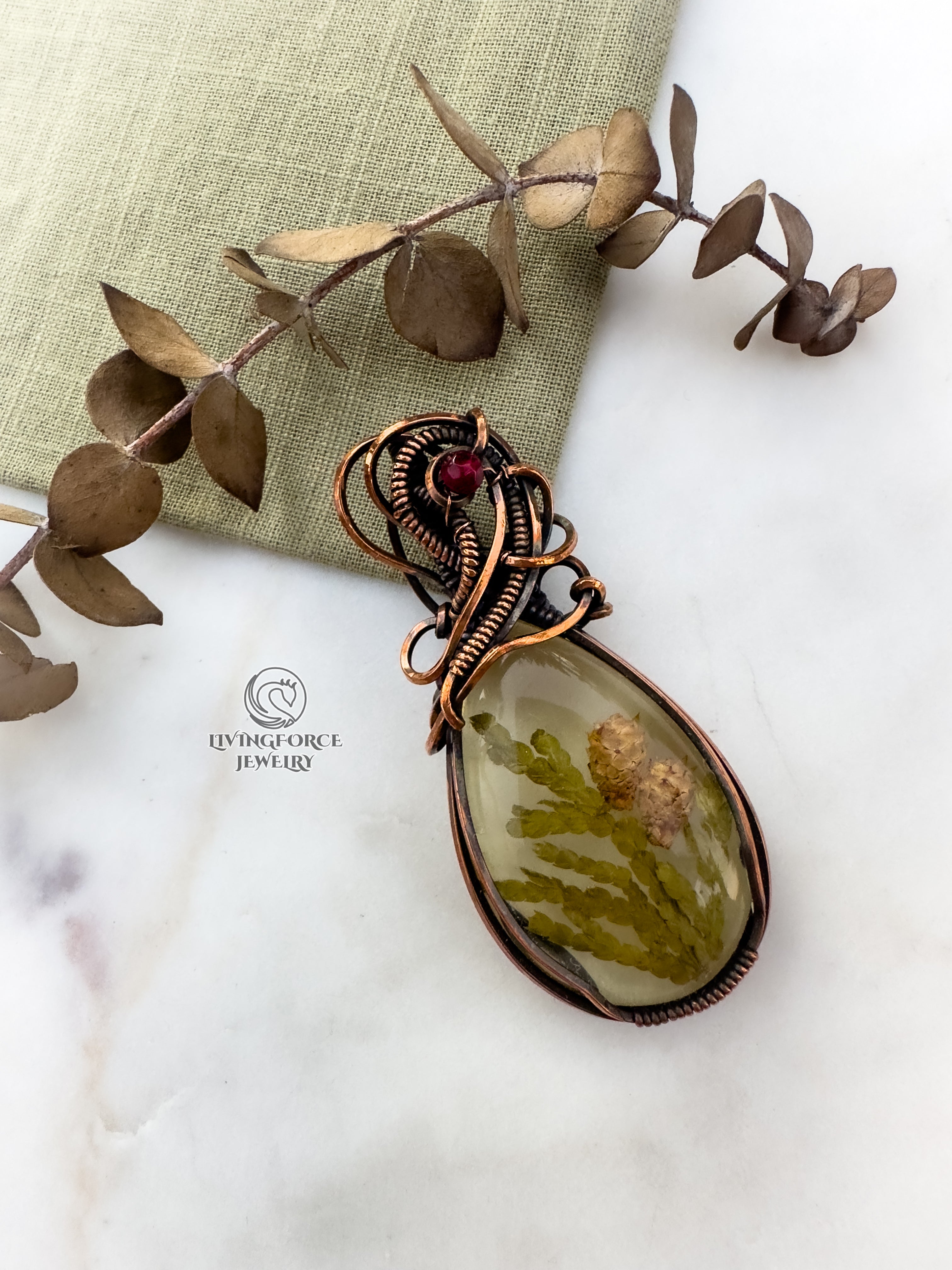 Yule Talisman, Epoxy Resin & Ruby Pendant