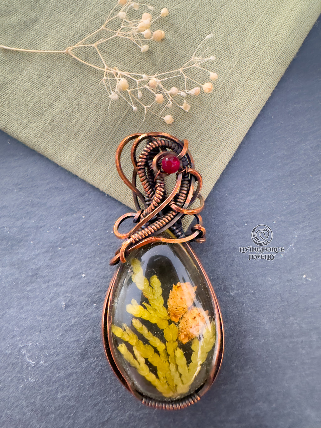 Yule Talisman, Epoxy Resin & Ruby Pendant