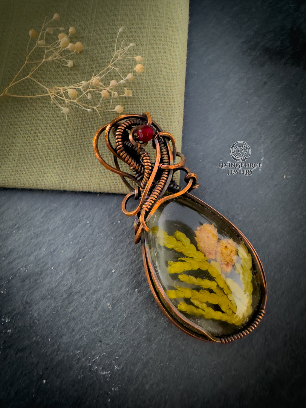 Yule Talisman, Epoxy Resin & Ruby Pendant