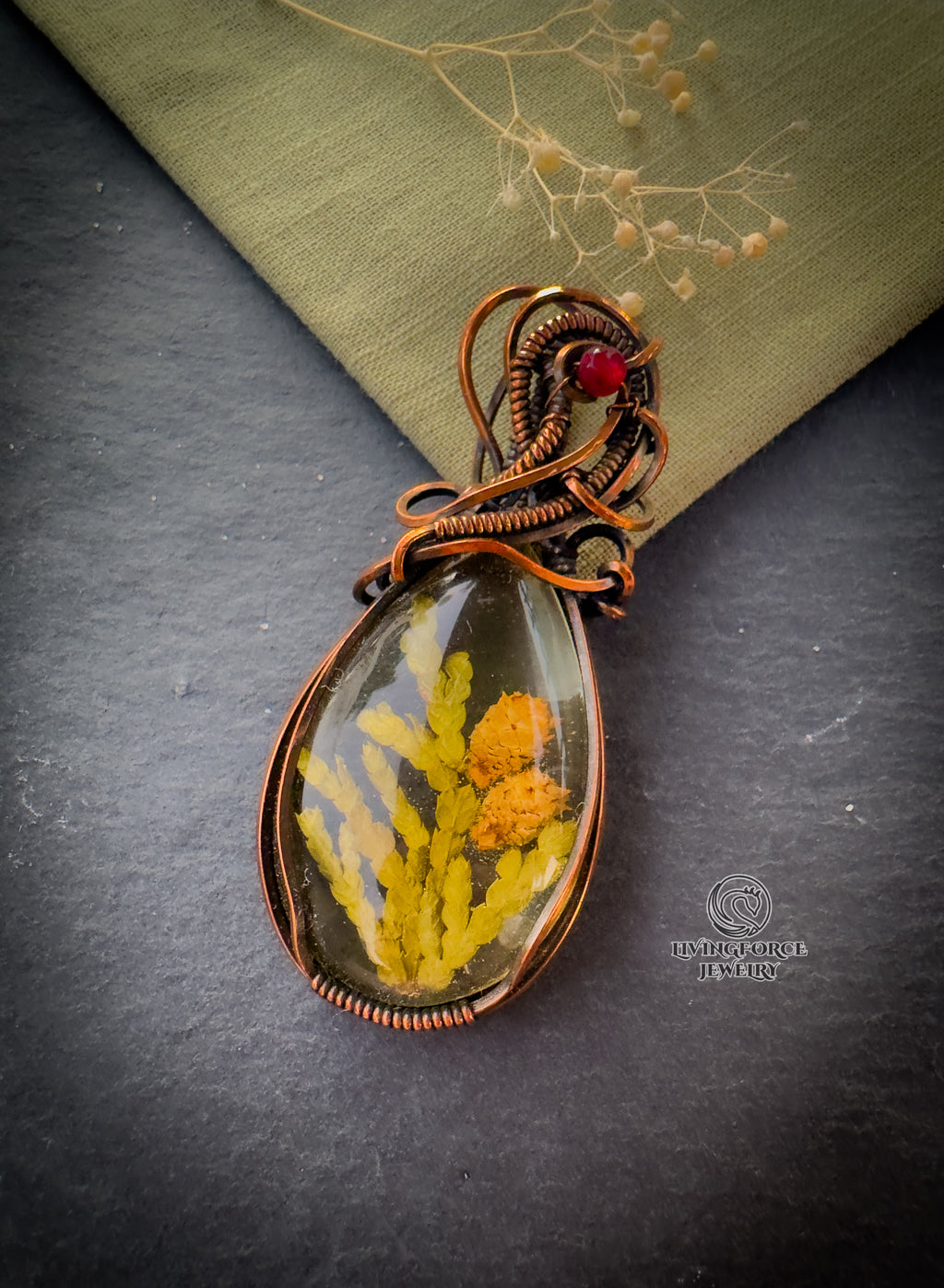 Yule Talisman, Epoxy Resin & Ruby Pendant